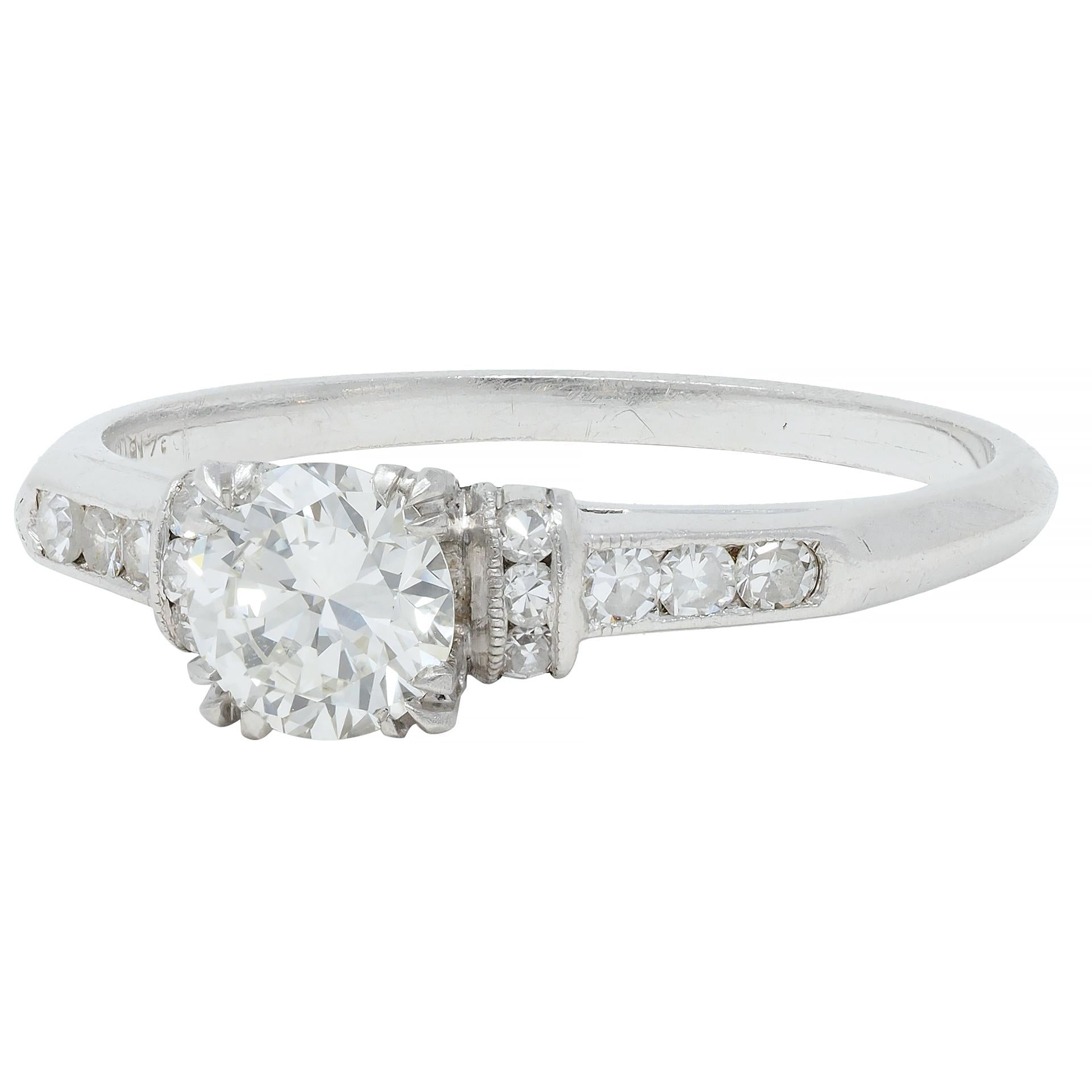 Art Deco 0.74 CTW Transitional Cut Diamond Platinum Arch Engagement Ring