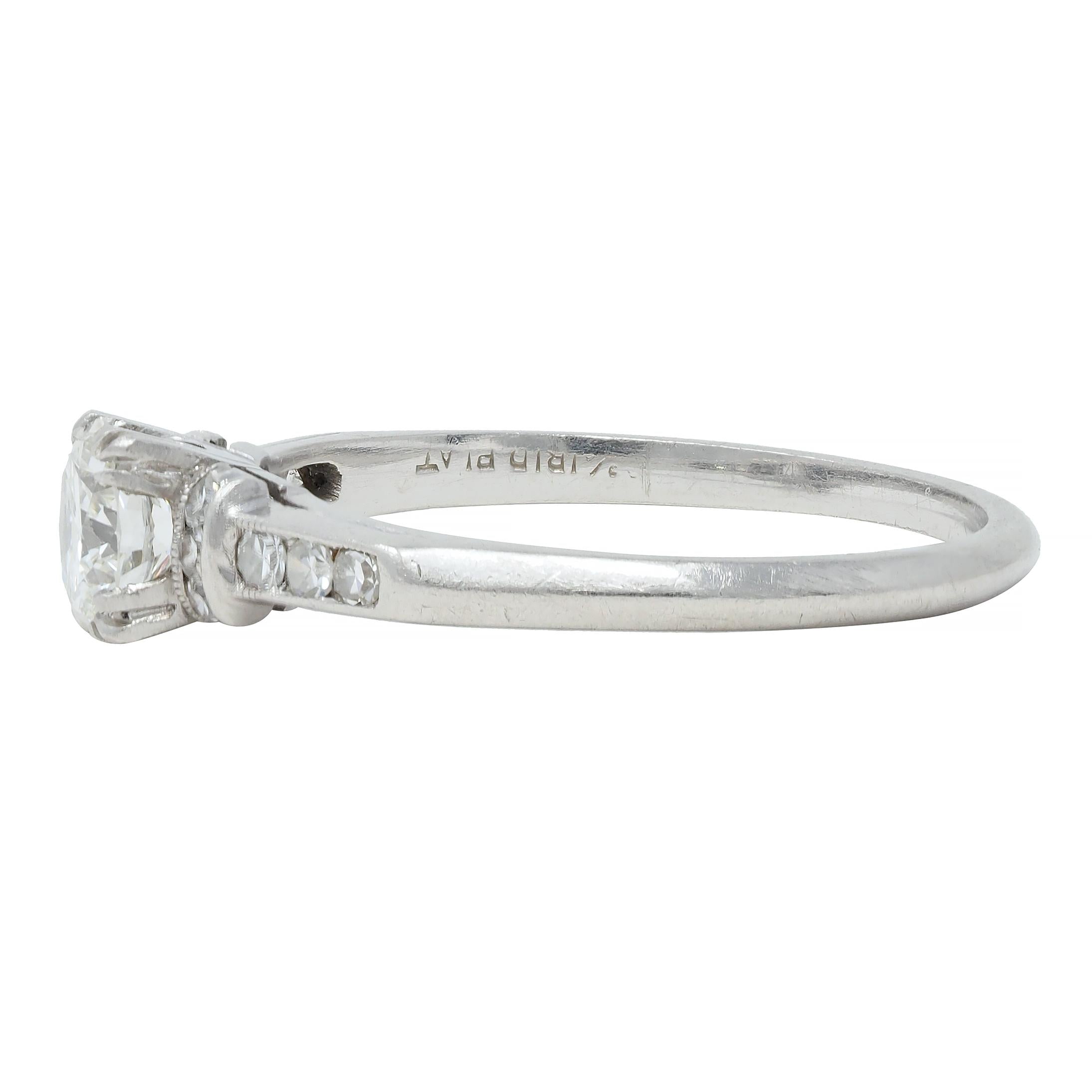 Art Deco 0.74 CTW Transitional Cut Diamond Platinum Arch Engagement Ring