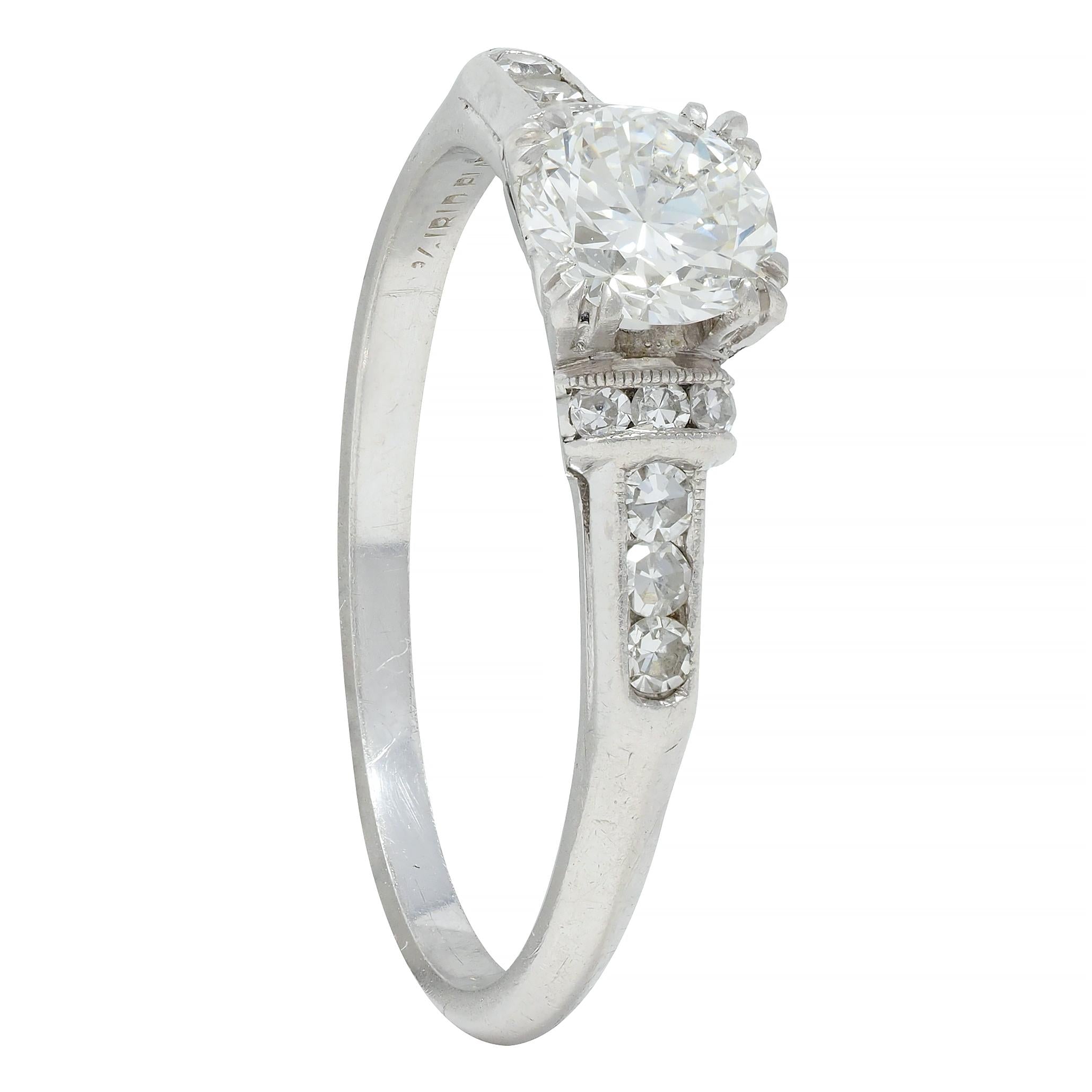 Art Deco 0.74 CTW Transitional Cut Diamond Platinum Arch Engagement Ring
