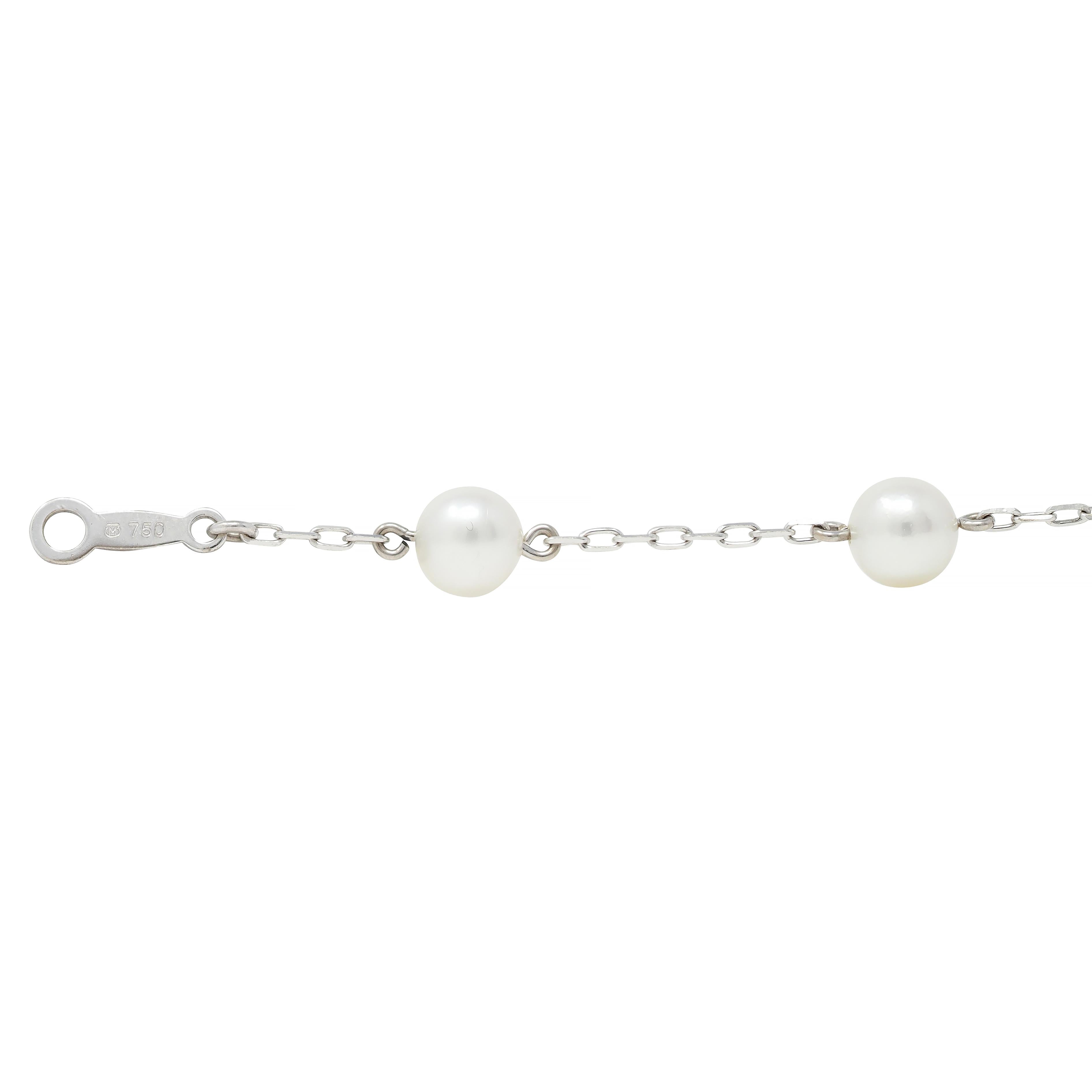 Mikimoto Cultured Pearl 18 Karat White Gold Vintage Beaded Link Bracelet