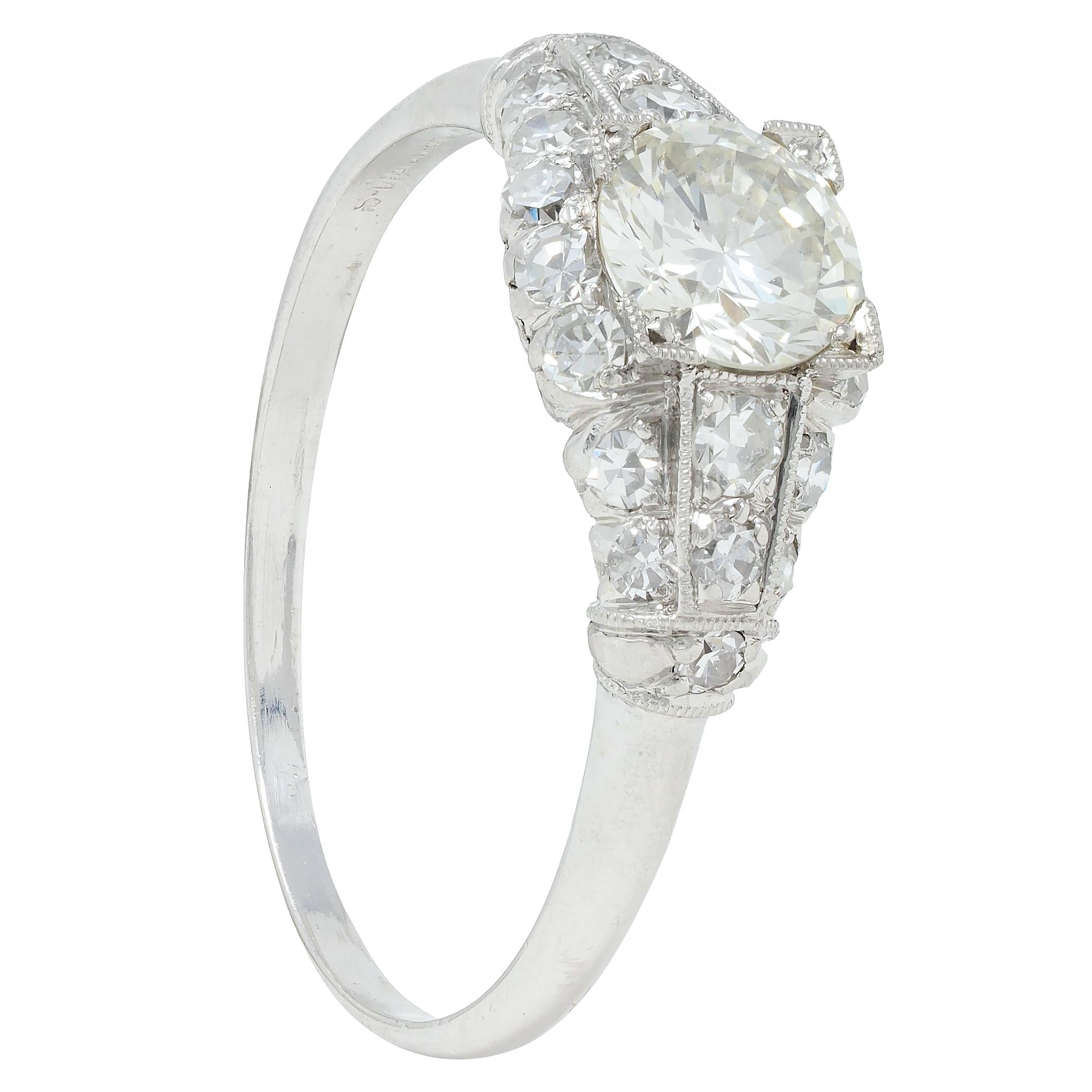 Art Deco 1.02 CTW Transitional Cut Diamond Platinum Engagement Ring