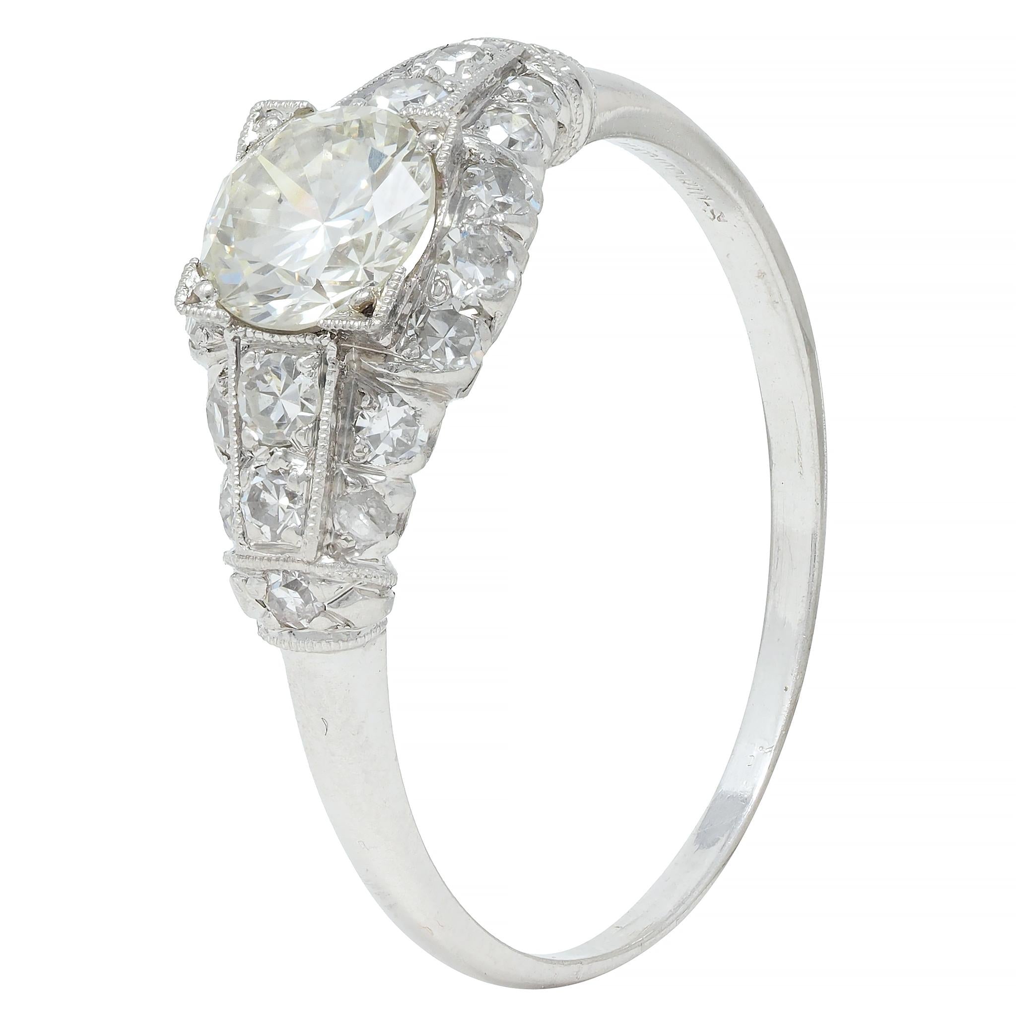 Art Deco 1.02 CTW Transitional Cut Diamond Platinum Engagement Ring
