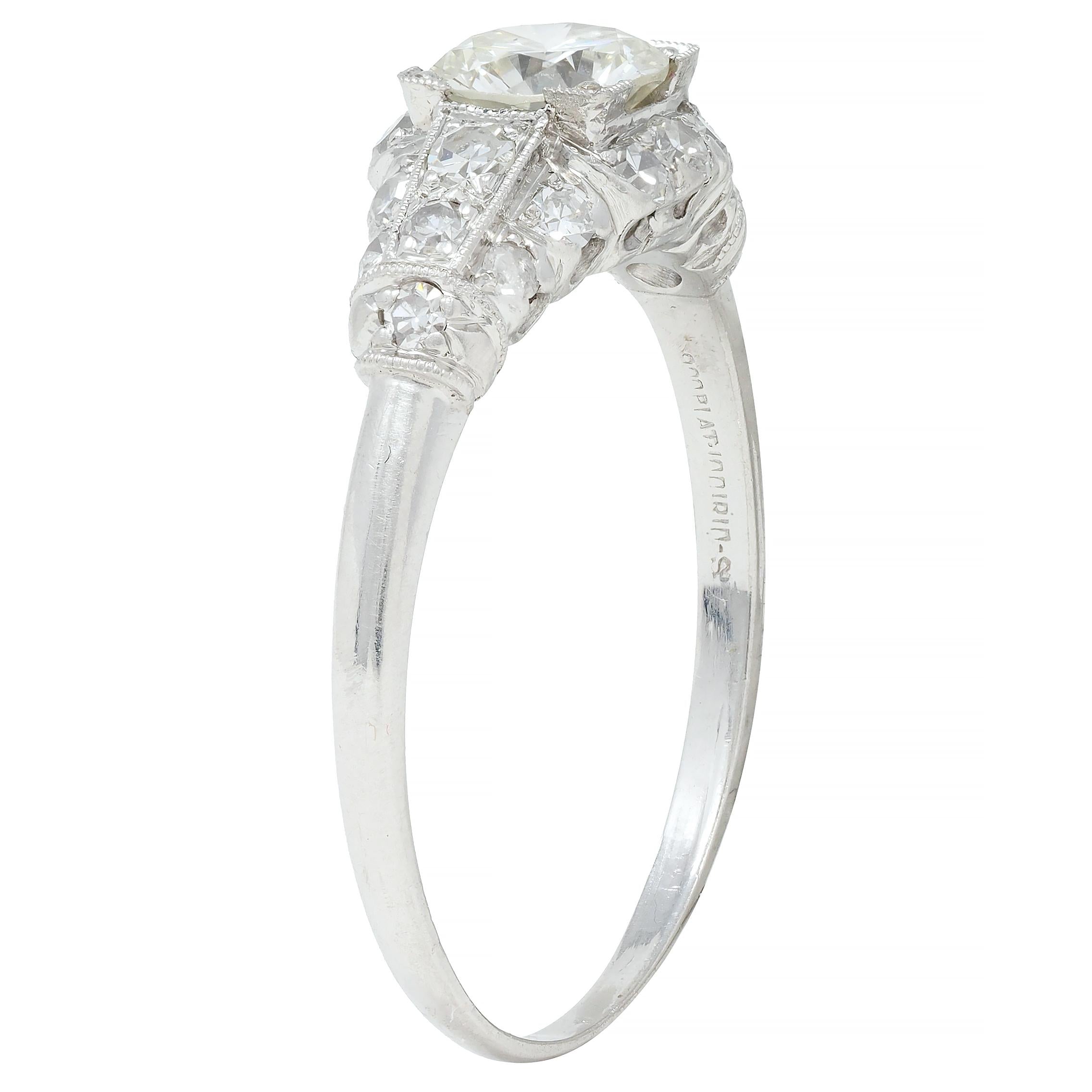 Art Deco 1.02 CTW Transitional Cut Diamond Platinum Engagement Ring