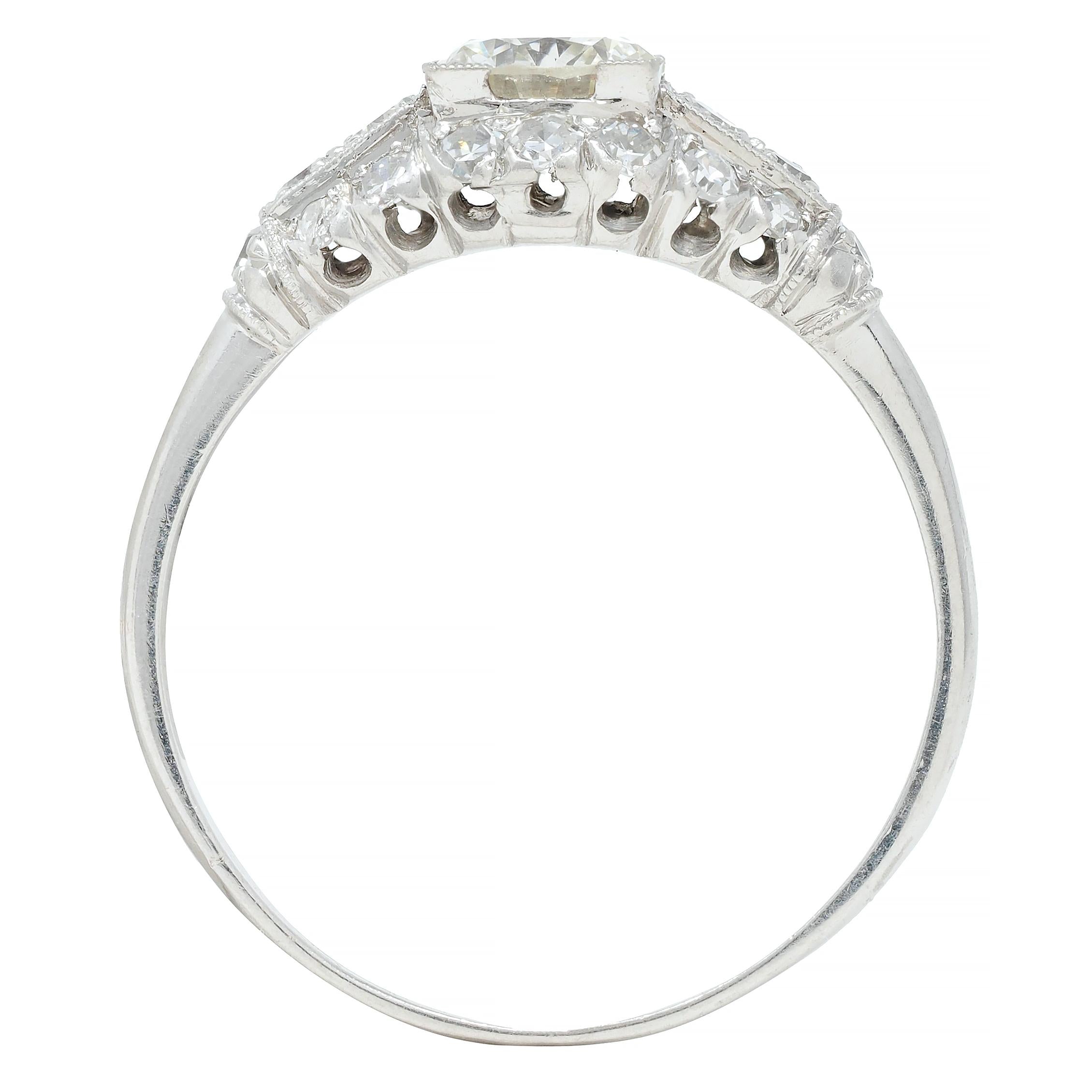 Art Deco 1.02 CTW Transitional Cut Diamond Platinum Engagement Ring