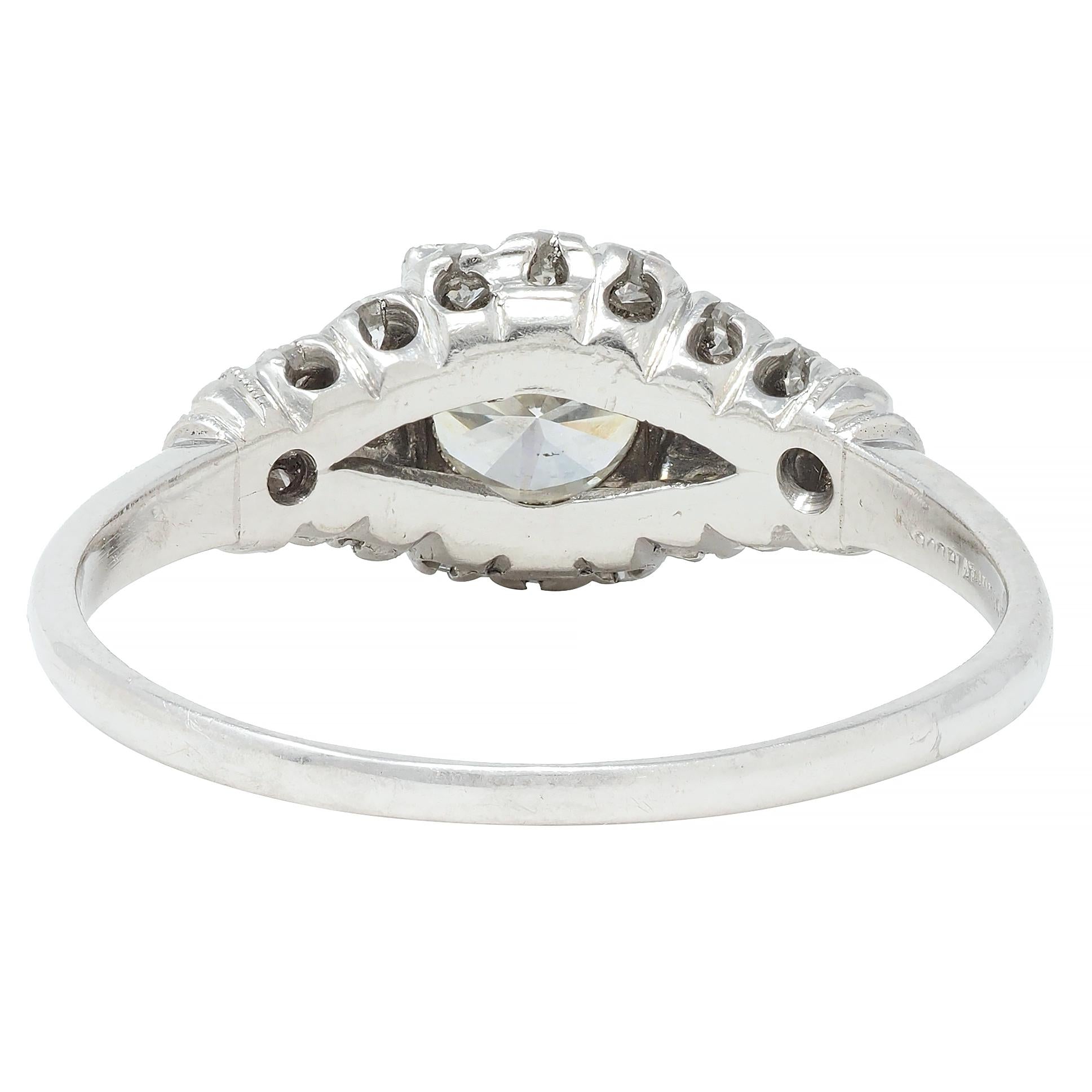 Art Deco 1.02 CTW Transitional Cut Diamond Platinum Engagement Ring