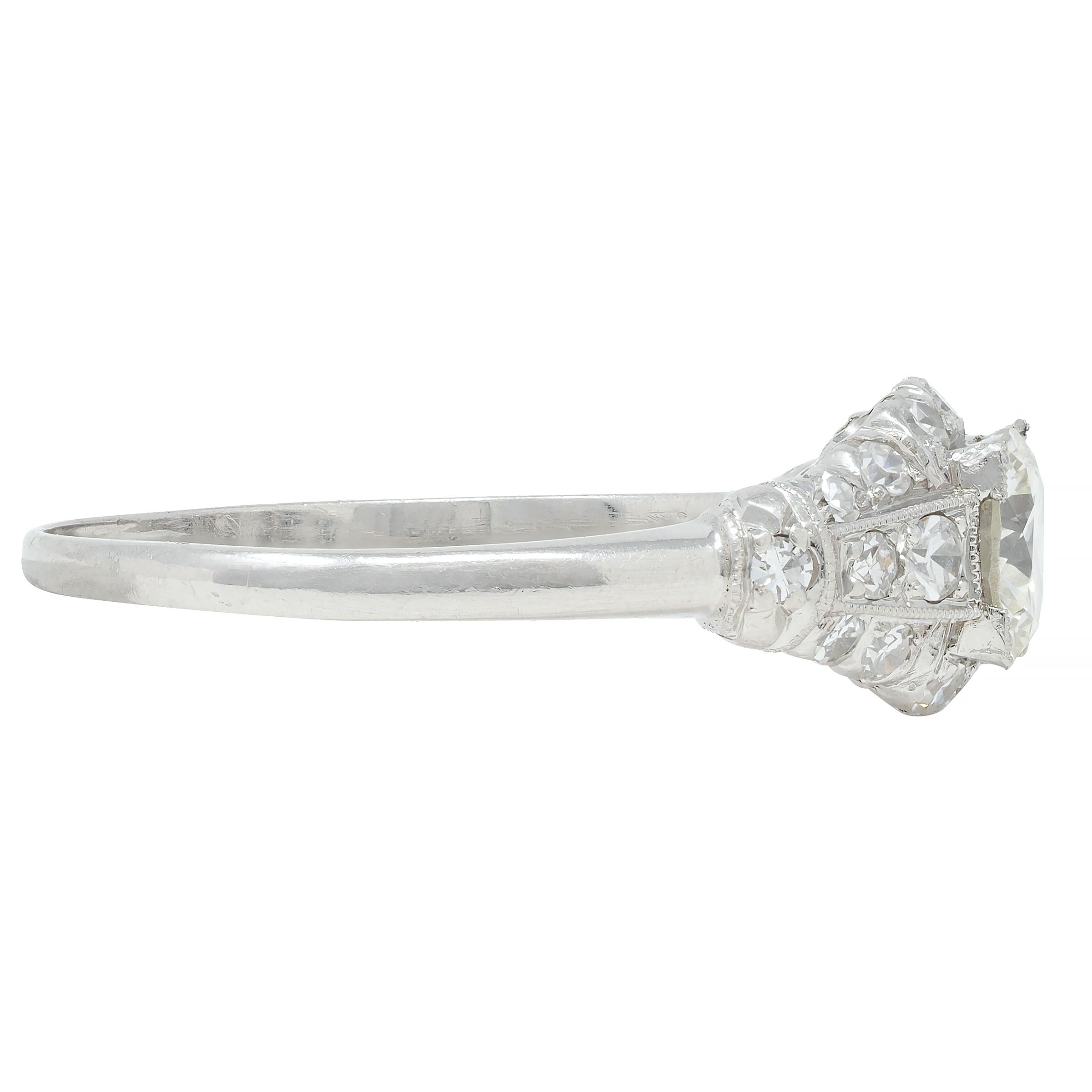 Art Deco 1.02 CTW Transitional Cut Diamond Platinum Engagement Ring