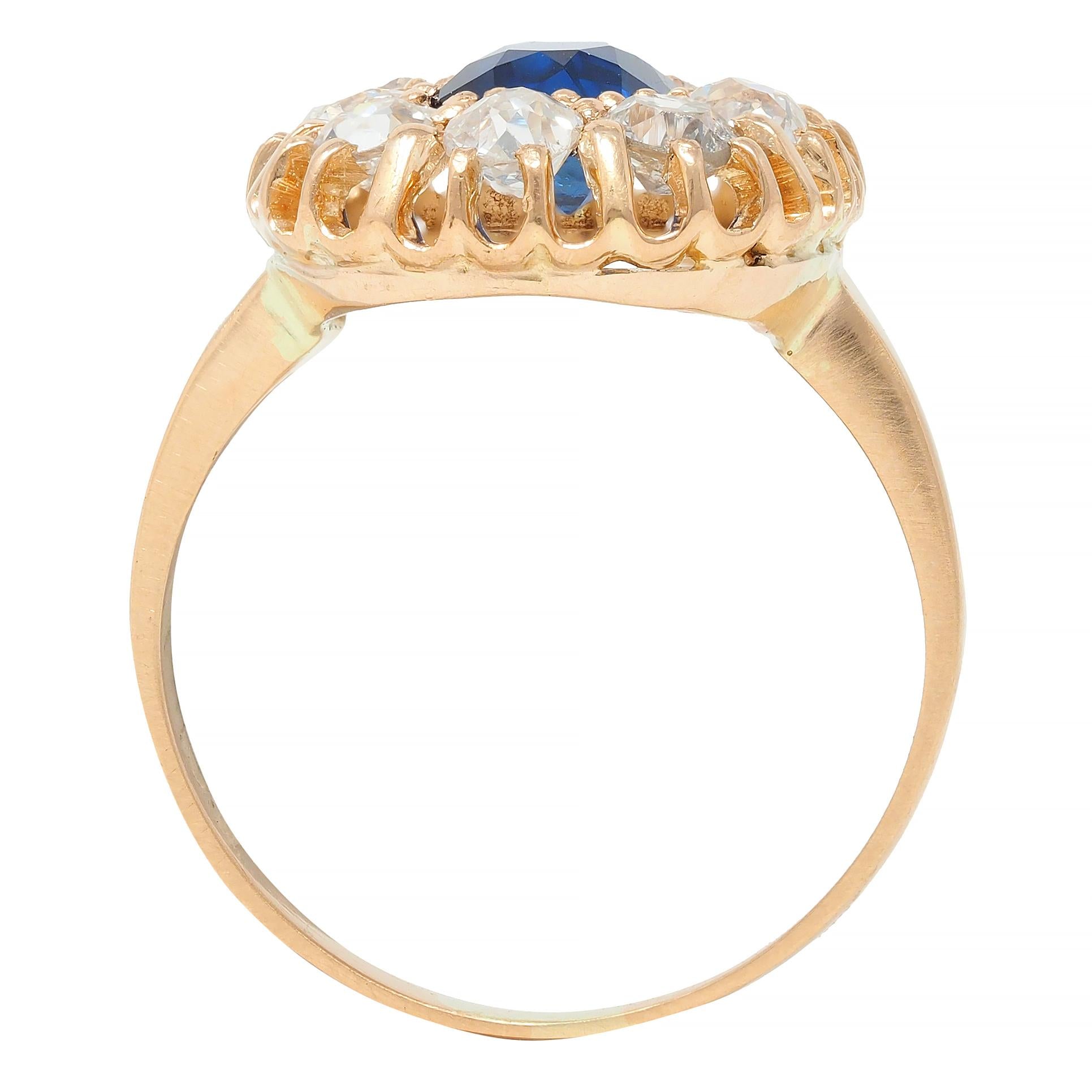 Victorian 2.86 CTW No Heat Sapphire Diamond 18 Karat Gold Halo Ring GIA