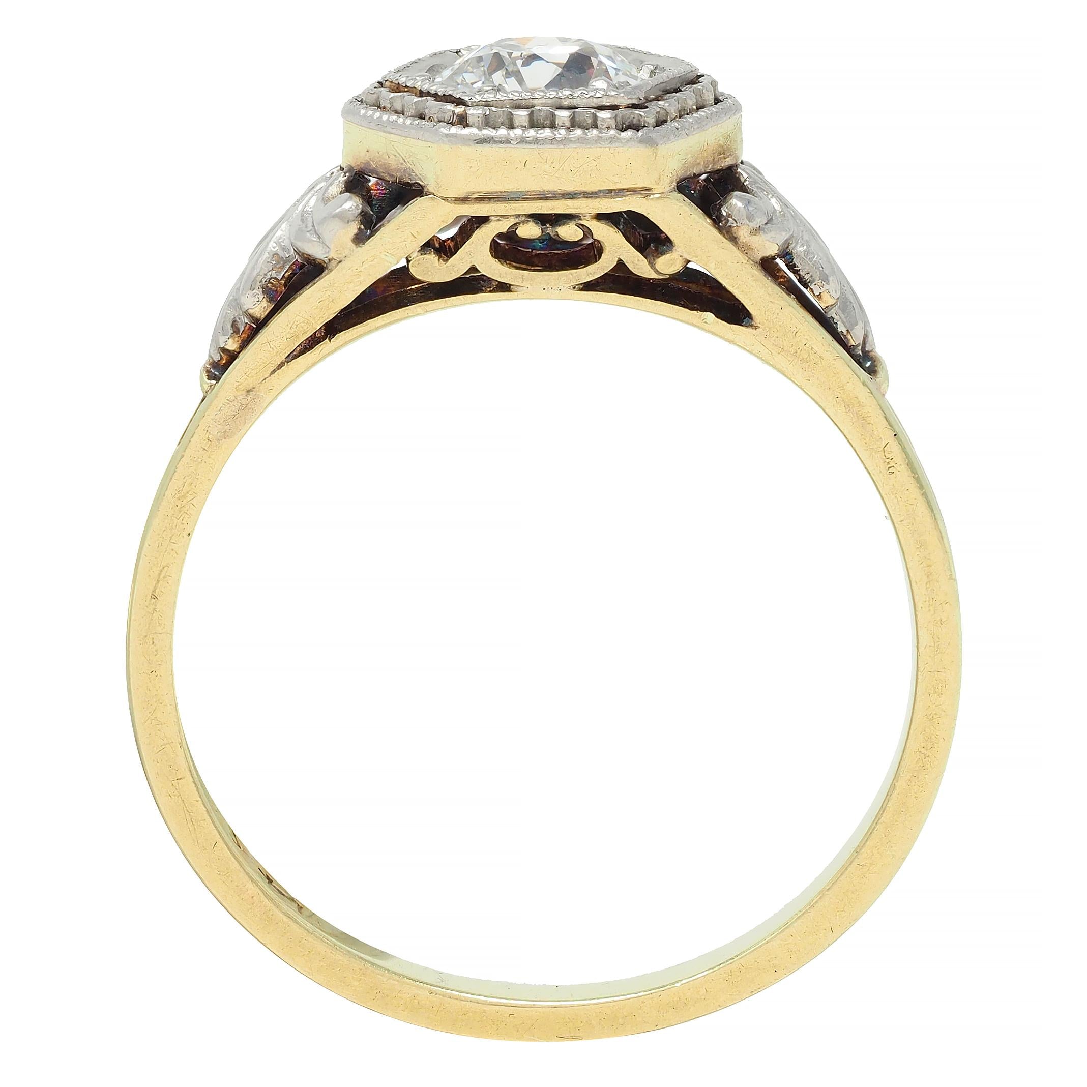 Early Art Deco 0.51 CTW Old European Diamond Platinum 14 Karat Engagement Ring