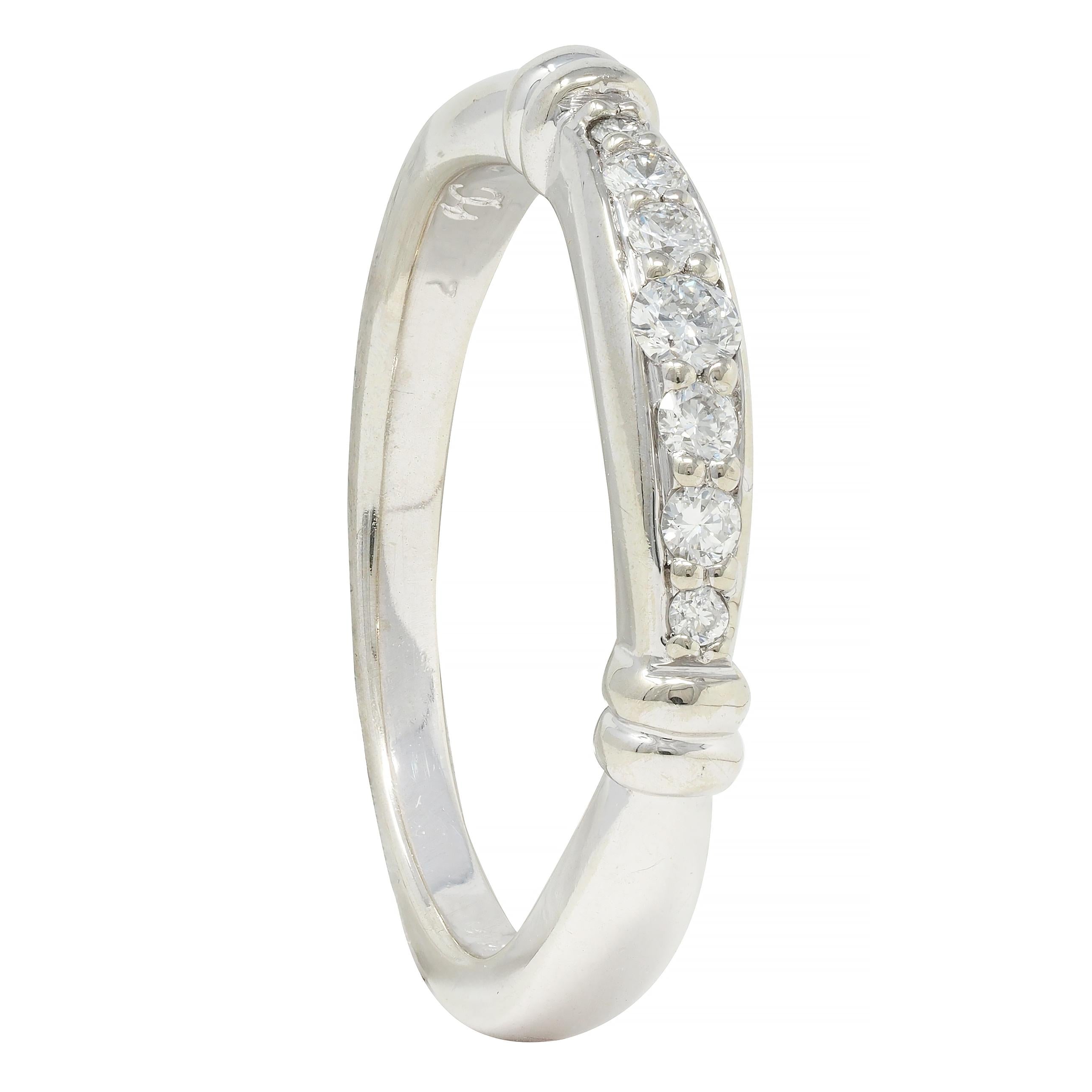 1990's Diamond 14 Karat White Gold Fluted Vintage Band Ring