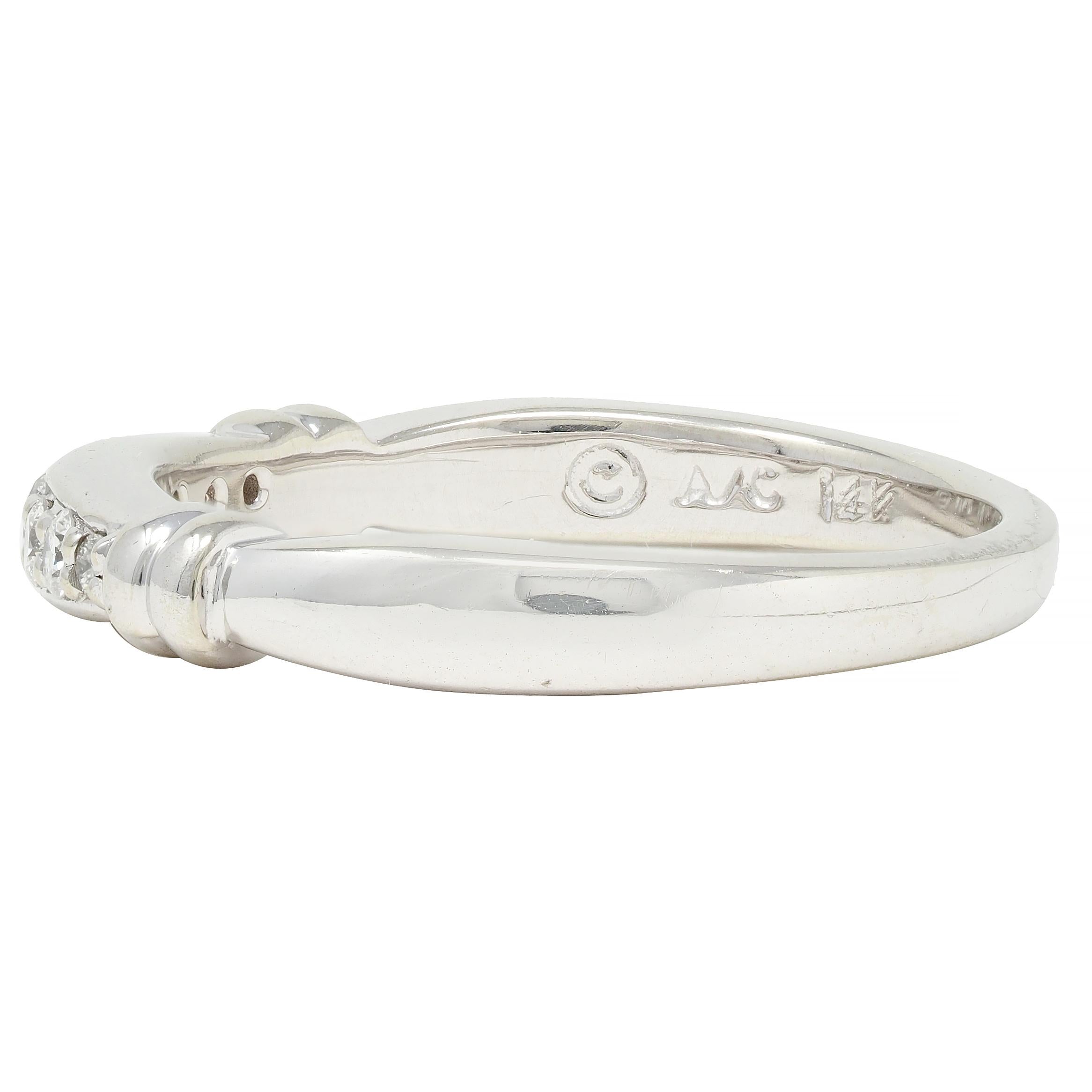 1990's Diamond 14 Karat White Gold Fluted Vintage Band Ring