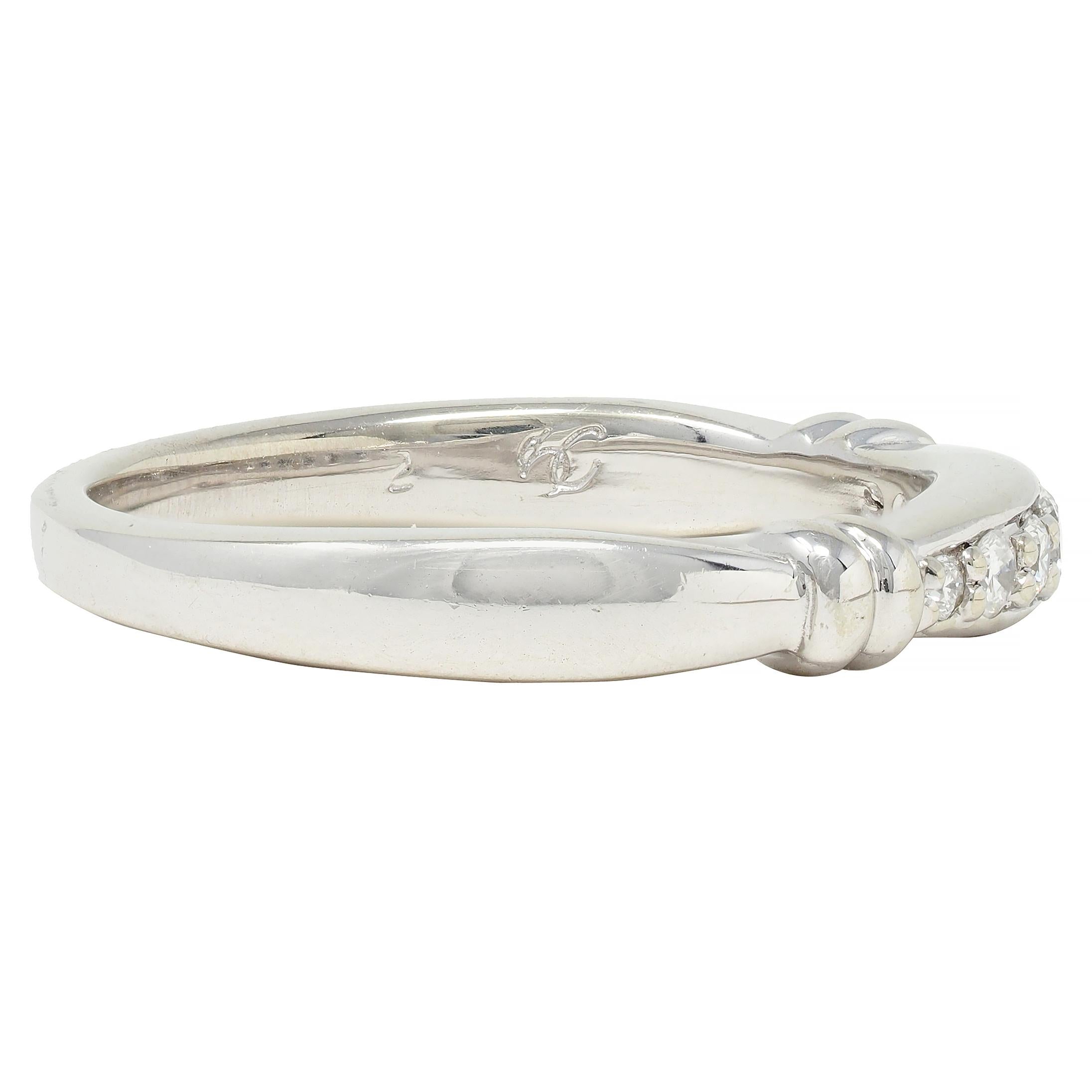 1990's Diamond 14 Karat White Gold Fluted Vintage Band Ring