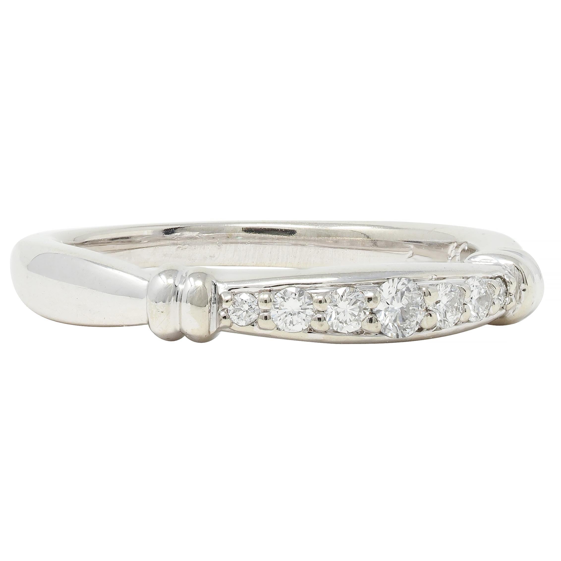 1990's Diamond 14 Karat White Gold Fluted Vintage Band Ring