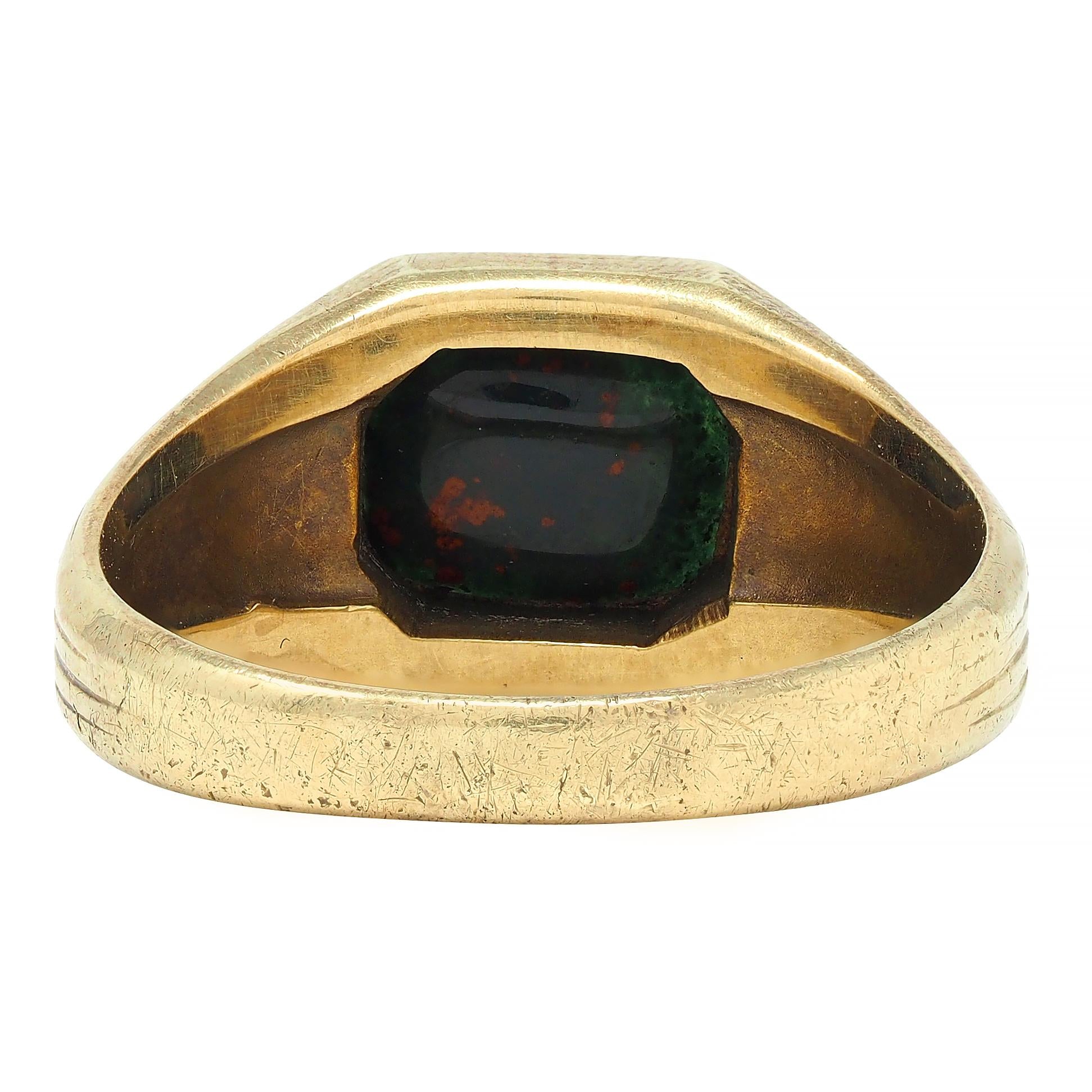 Art Deco Egyptian Revival Bloodstone 14 Karat Yellow Gold Antique Signet Ring