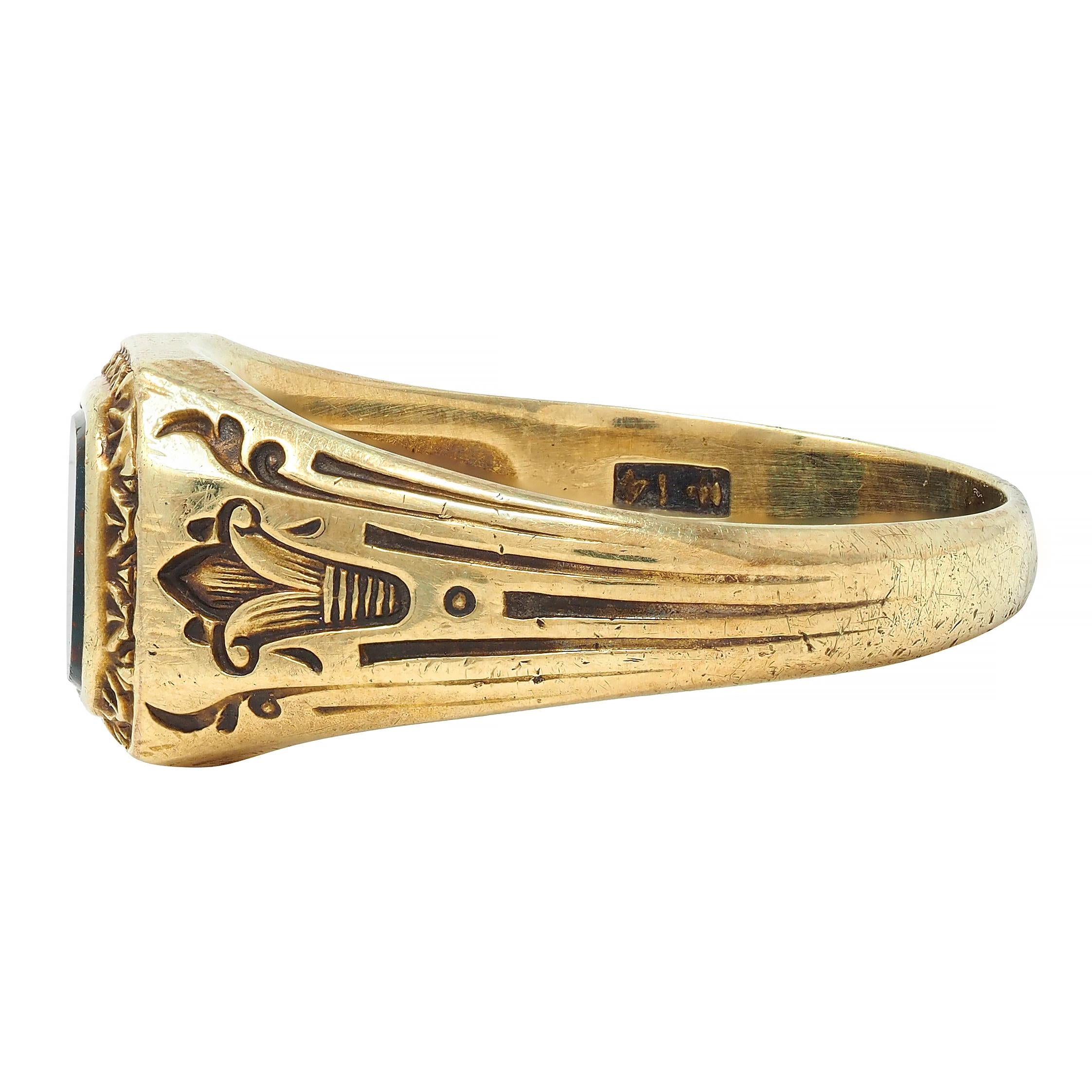 Art Deco Egyptian Revival Bloodstone 14 Karat Yellow Gold Antique Signet Ring