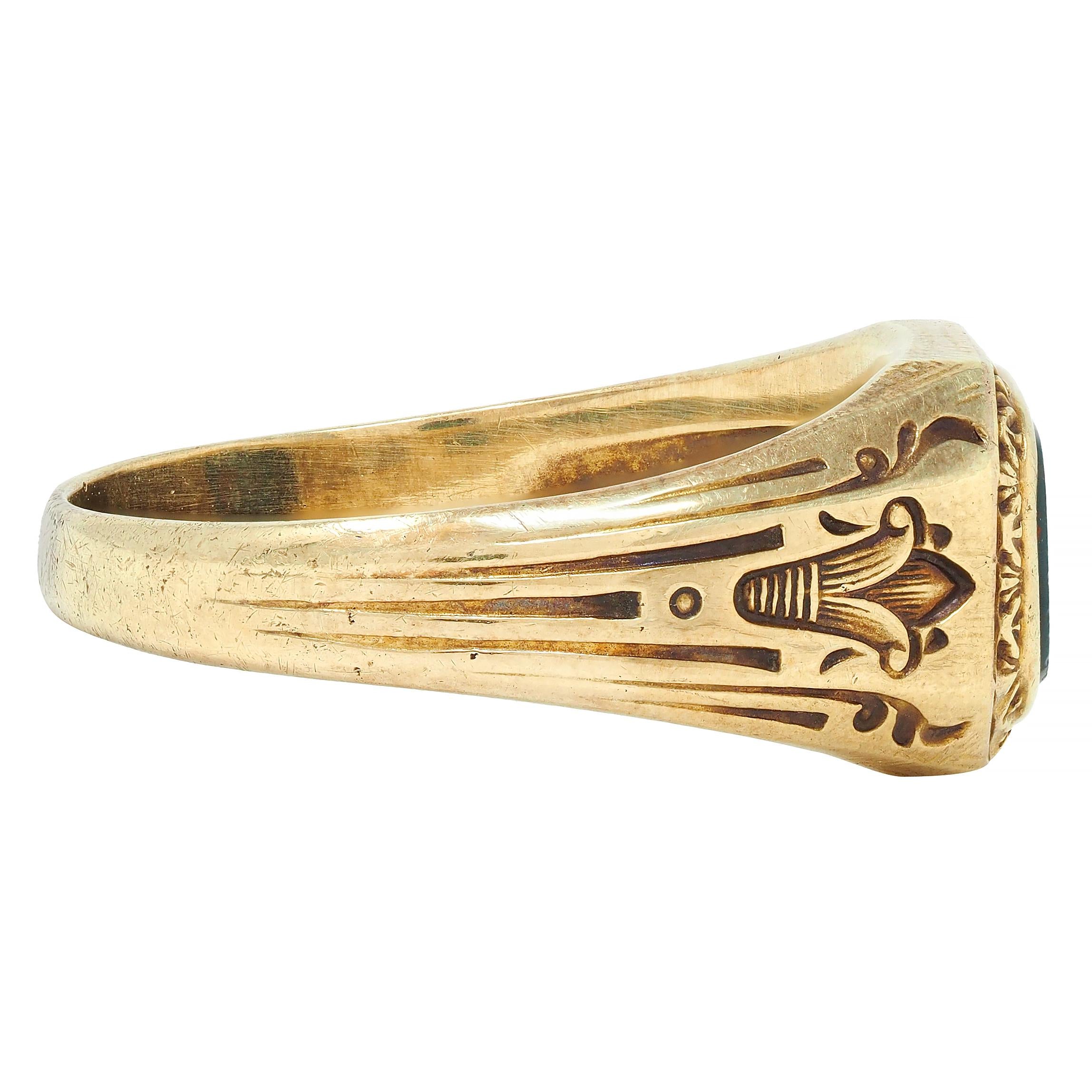 Art Deco Egyptian Revival Bloodstone 14 Karat Yellow Gold Antique Signet Ring