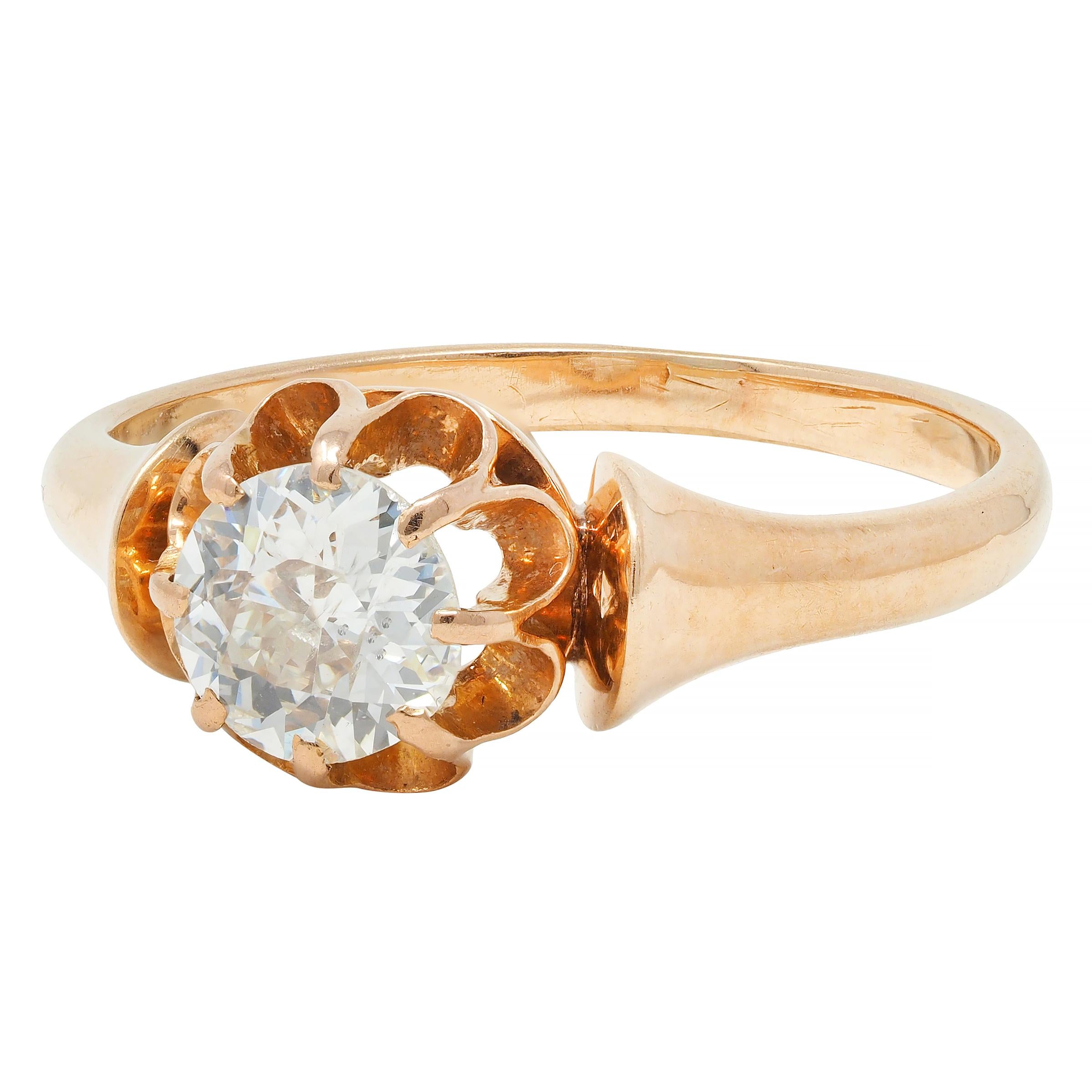Victorian 0.55 CTW Old European Diamond 14 Karat Gold Belcher Engagement Ring