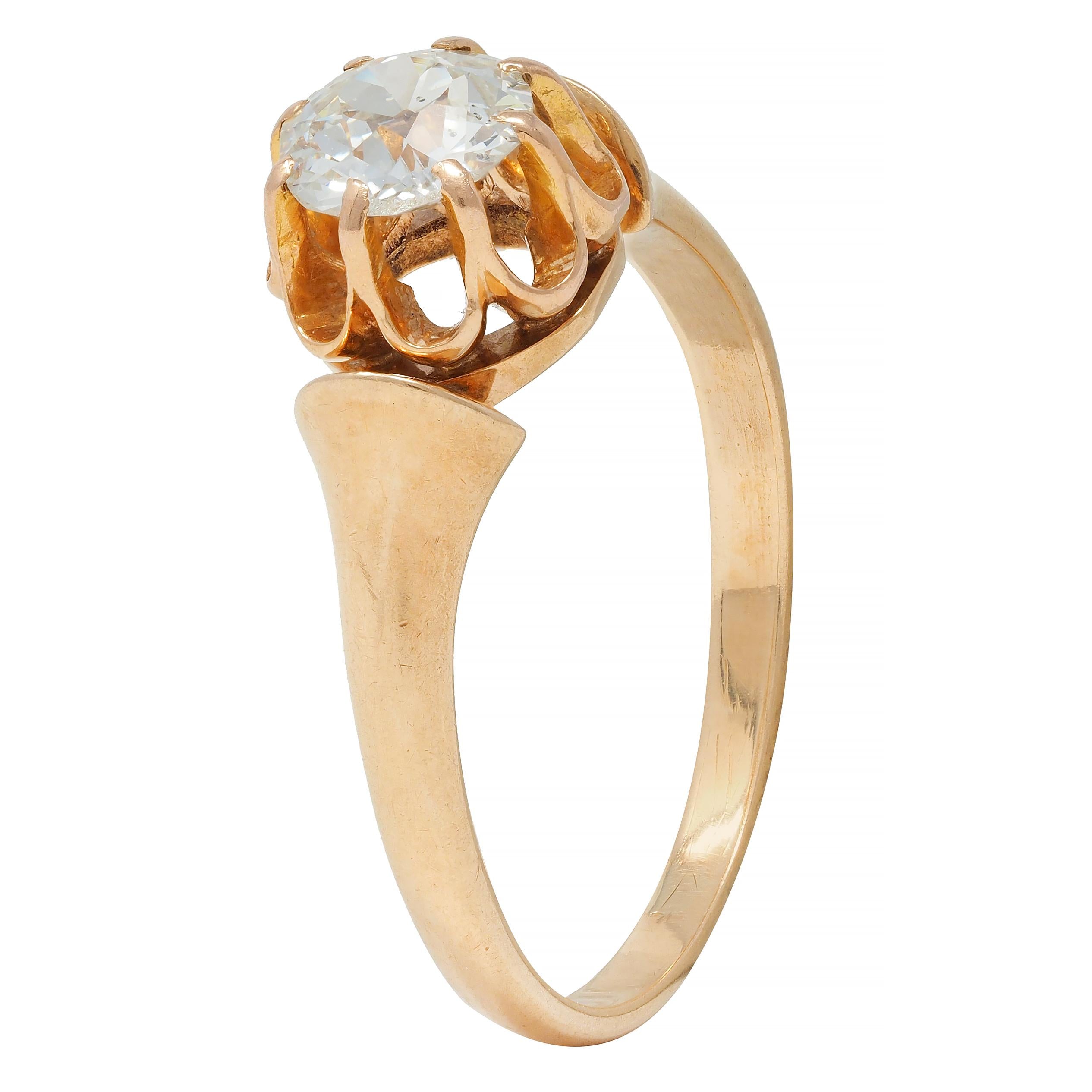 Victorian 0.55 CTW Old European Diamond 14 Karat Gold Belcher Engagement Ring
