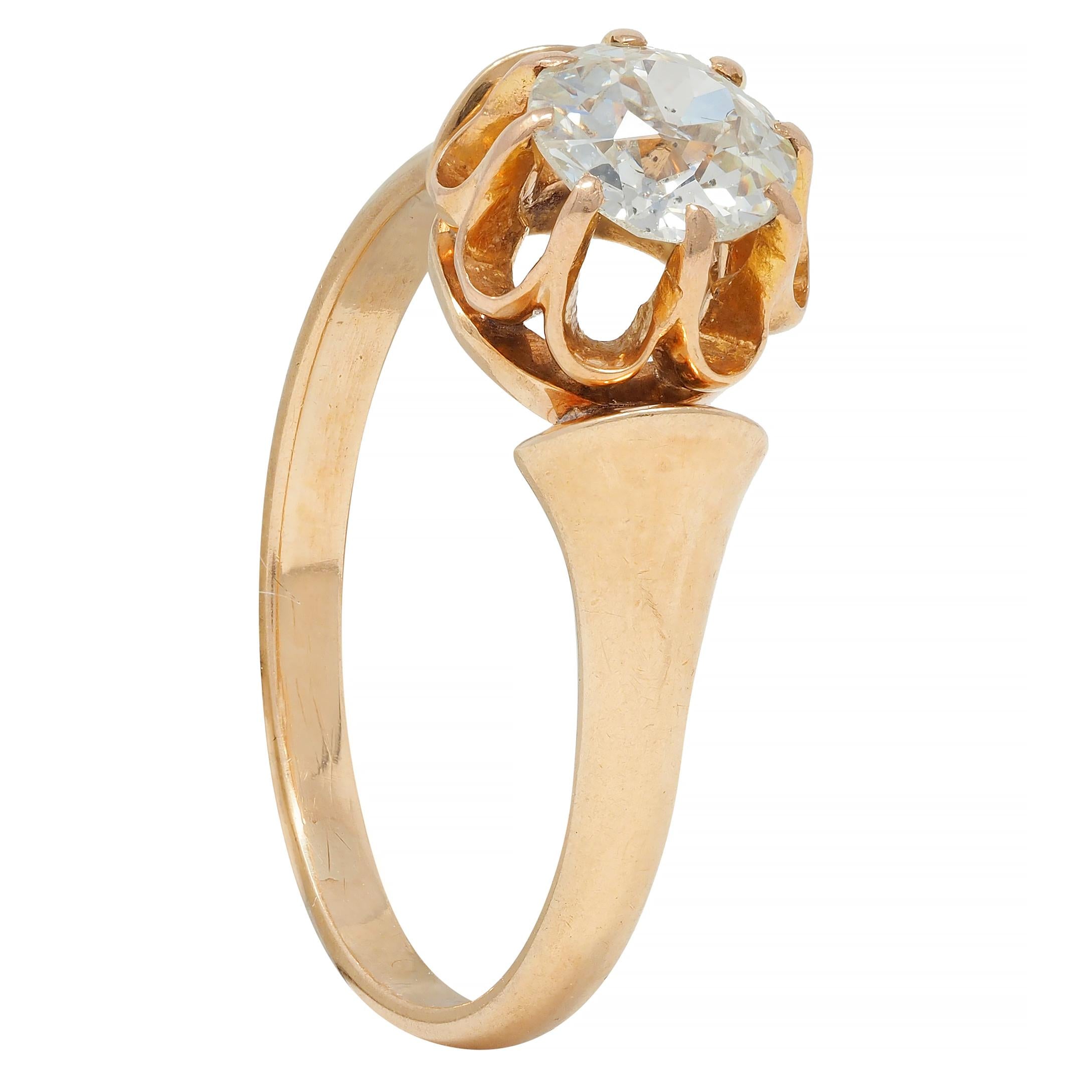 Victorian 0.55 CTW Old European Diamond 14 Karat Gold Belcher Engagement Ring