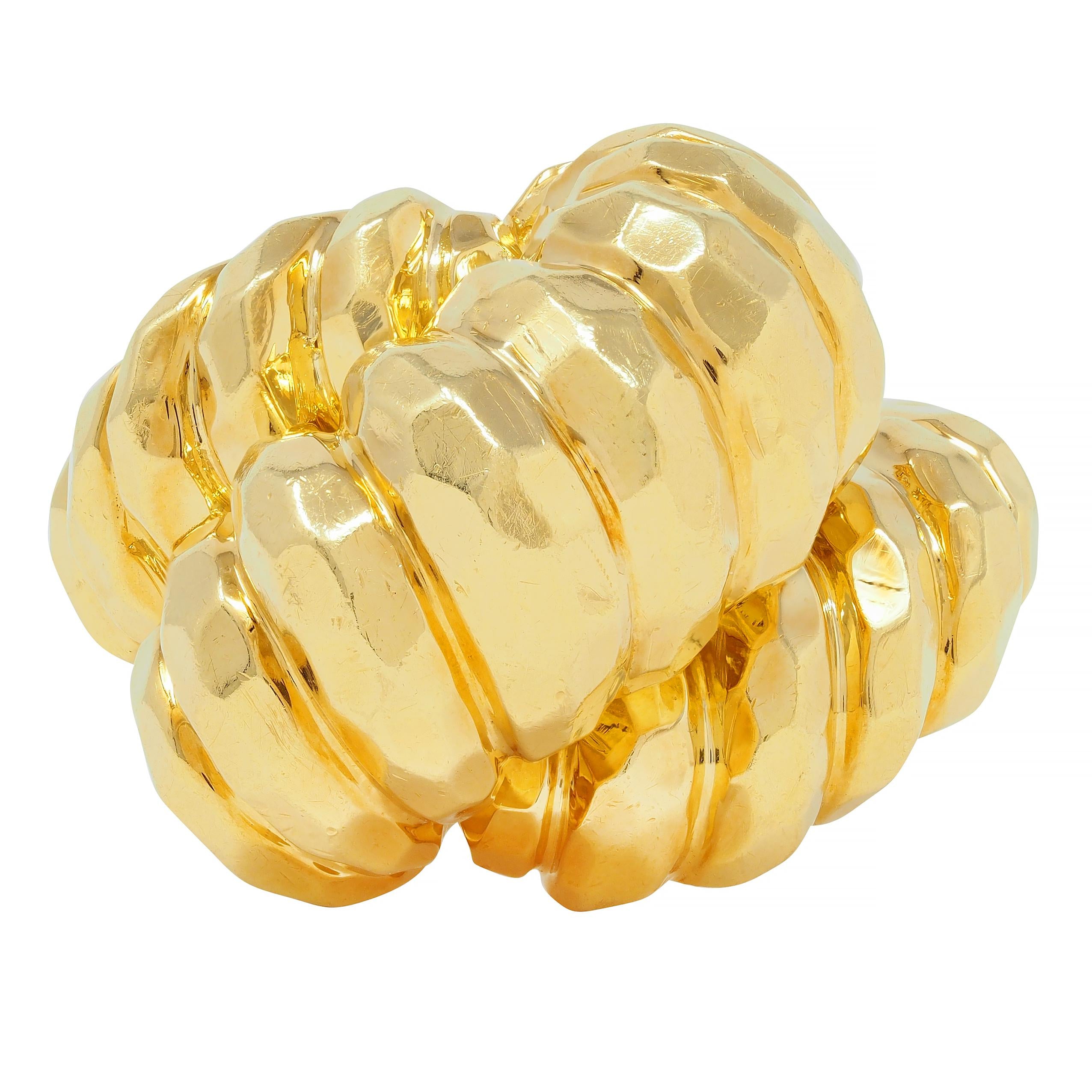 Henry Dunay 1970's 18 Karat Yellow Gold Hammered Knot Vintage Dome Ring