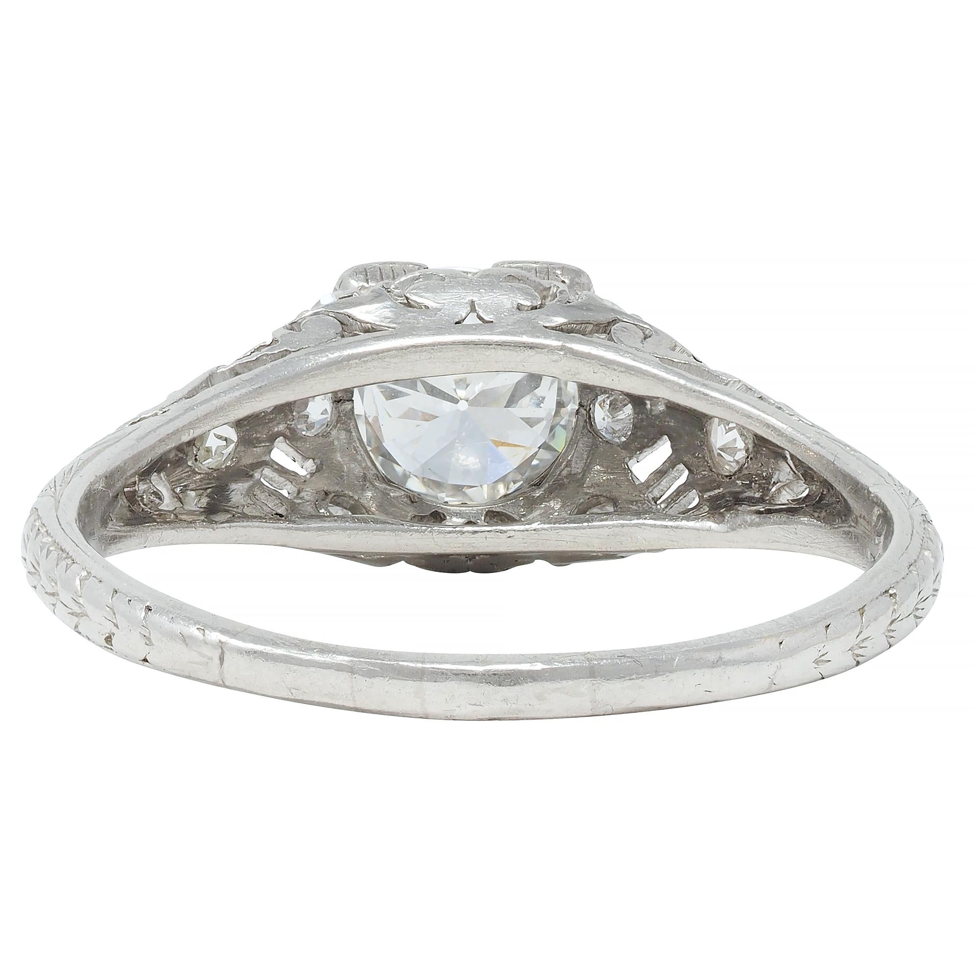 Art Deco 0.75 CTW Old European Diamond Platinum Swirl Engagement Ring