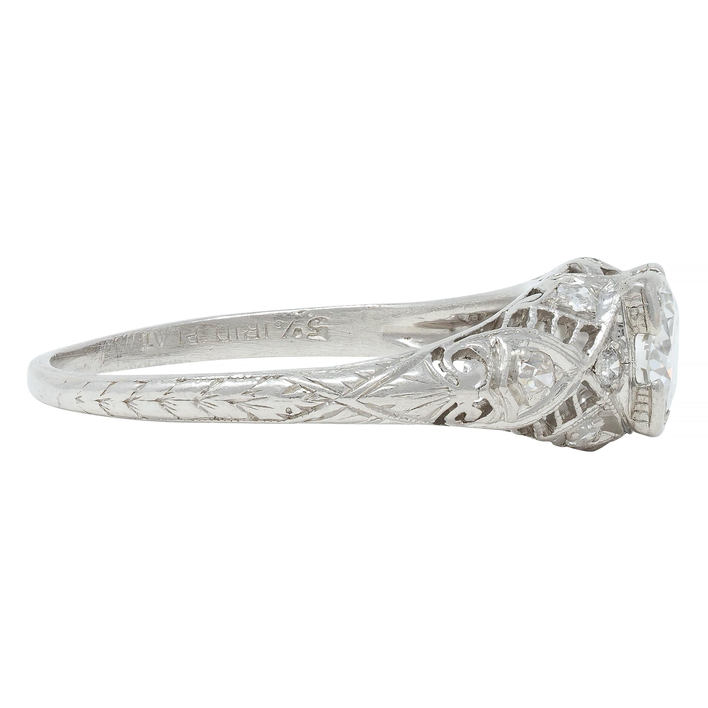 Art Deco 0.75 CTW Old European Diamond Platinum Swirl Engagement Ring