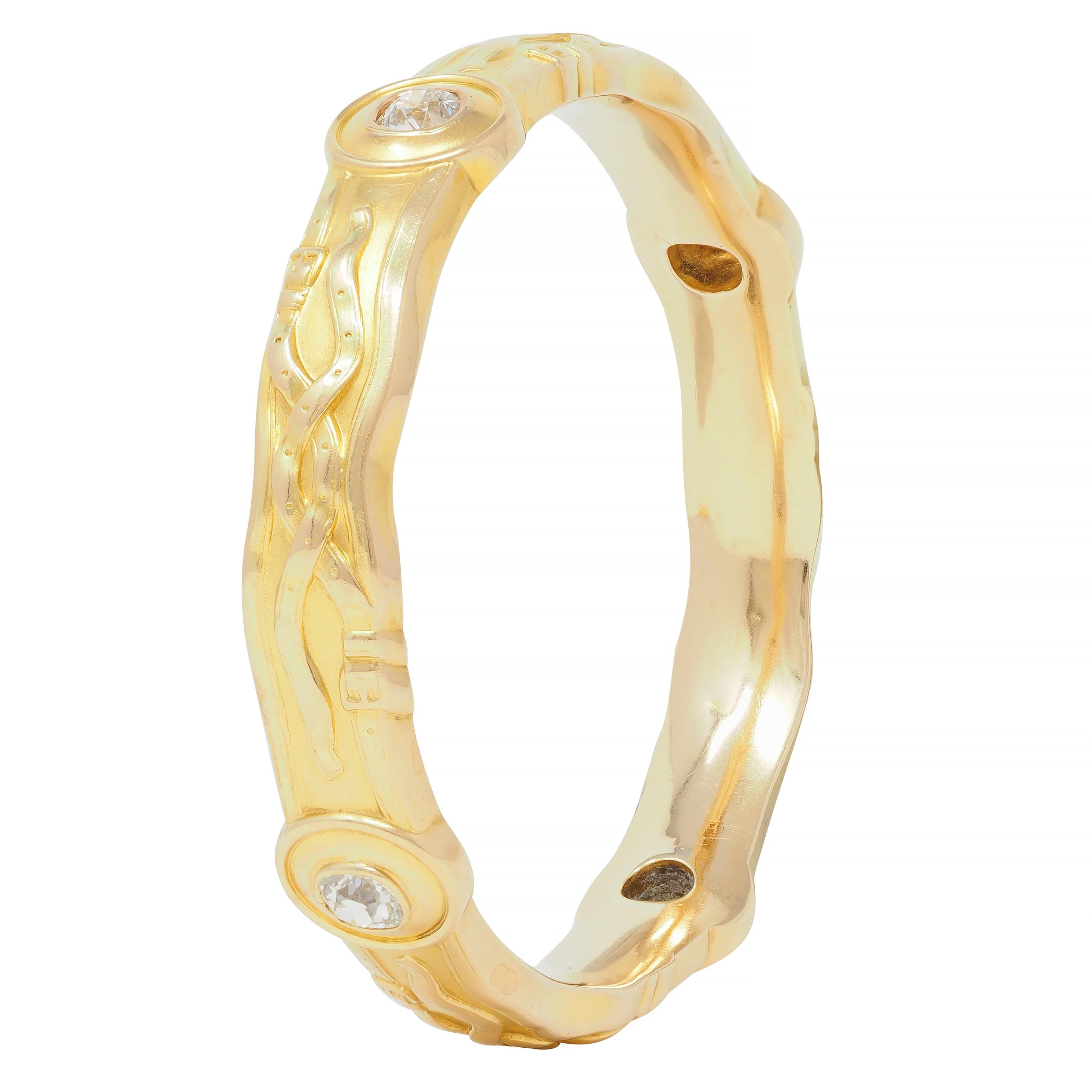 Riker Edwardian 3.20 CTW Old Mine Cut Diamond 14 Karat Gold Belt Bangle Bracelet