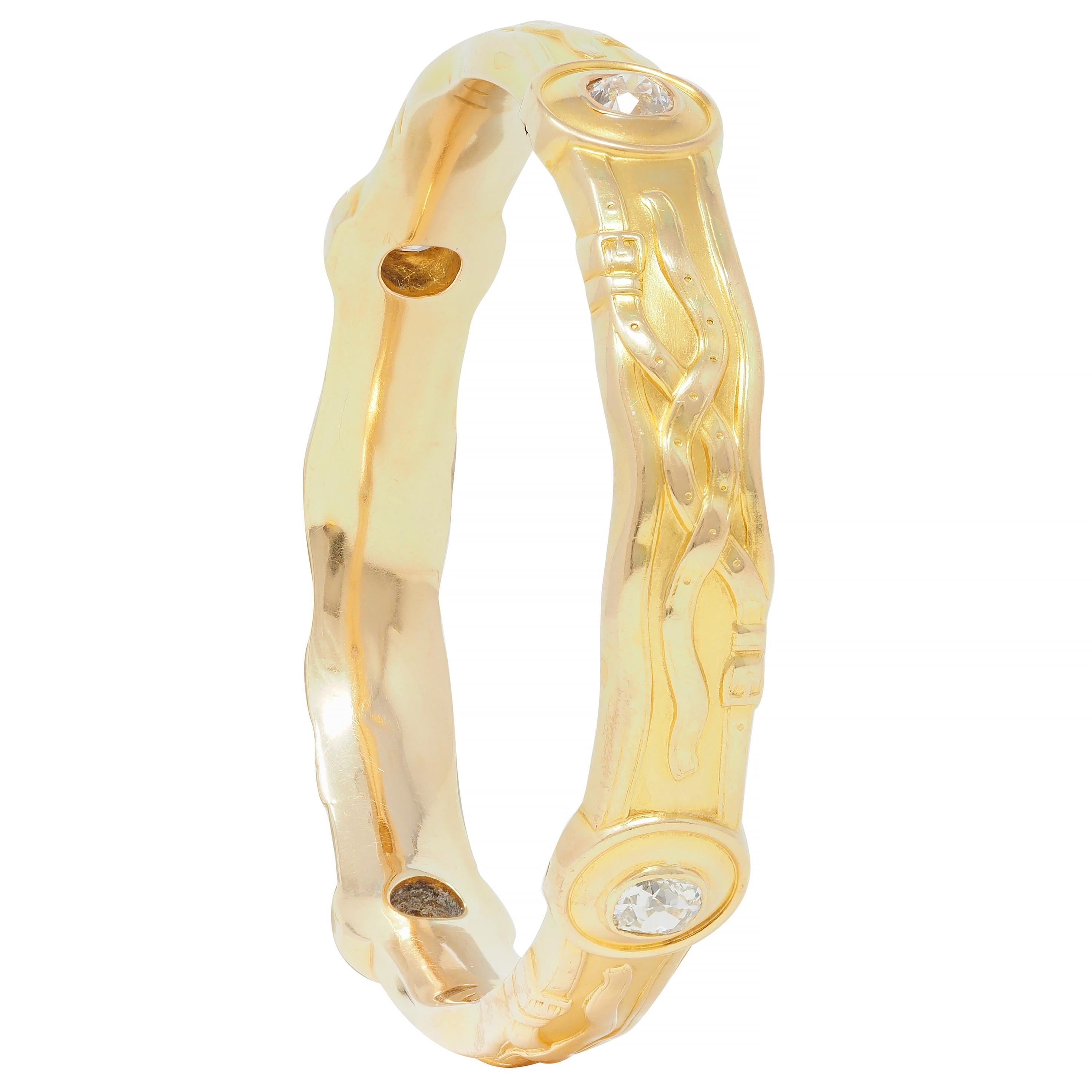 Riker Edwardian 3.20 CTW Old Mine Cut Diamond 14 Karat Gold Belt Bangle Bracelet