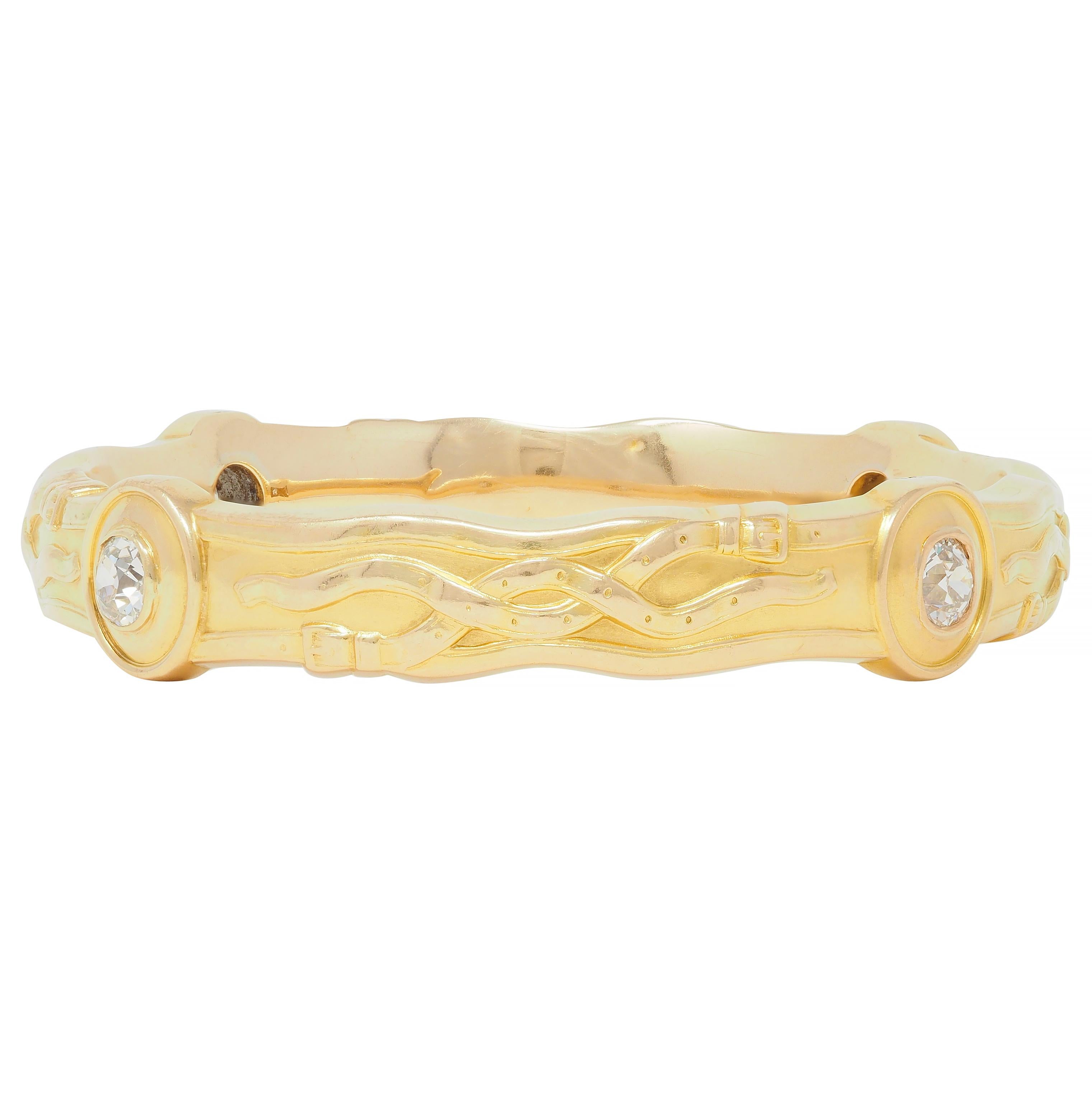 Riker Edwardian 3.20 CTW Old Mine Cut Diamond 14 Karat Gold Belt Bangle Bracelet