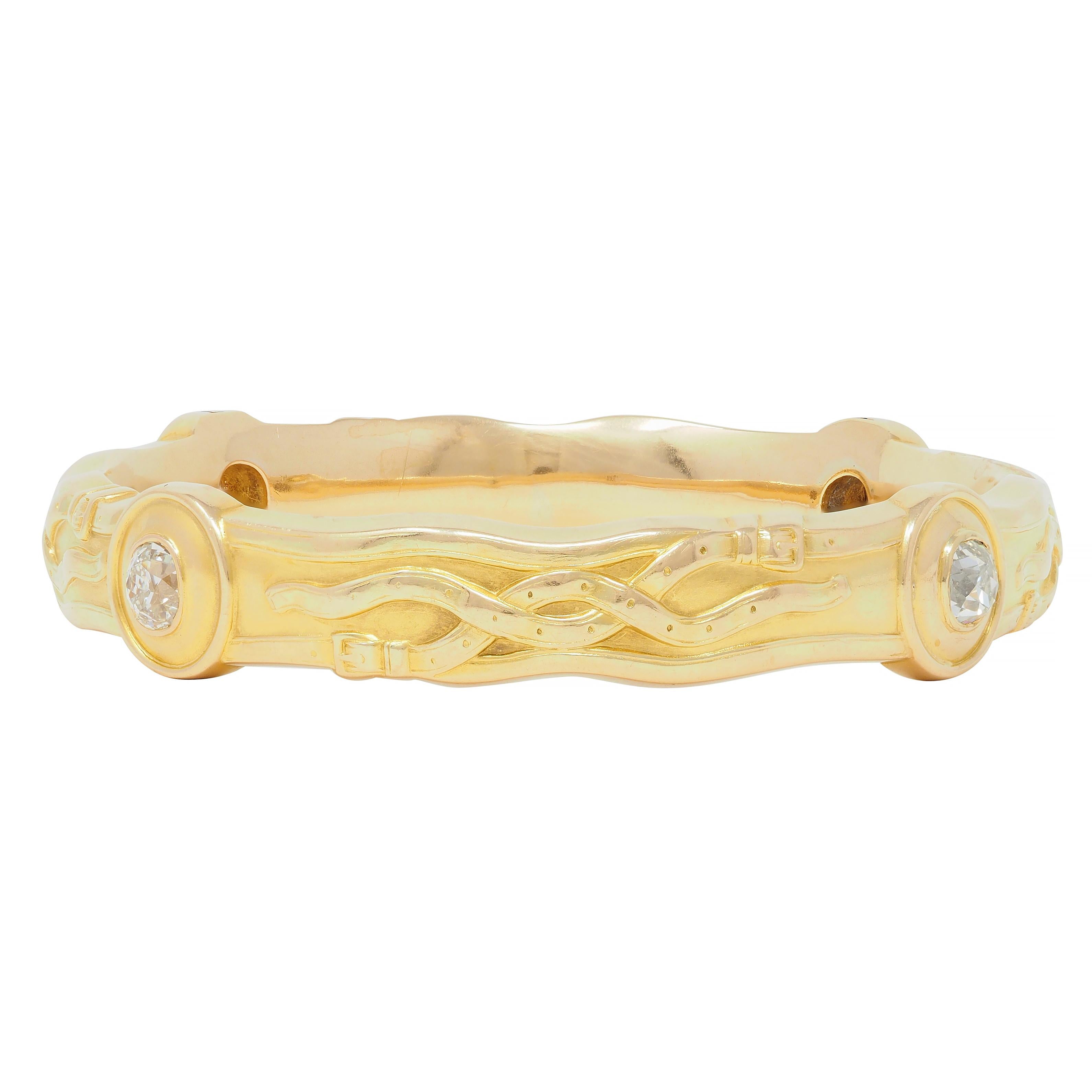 Riker Edwardian 3.20 CTW Old Mine Cut Diamond 14 Karat Gold Belt Bangle Bracelet