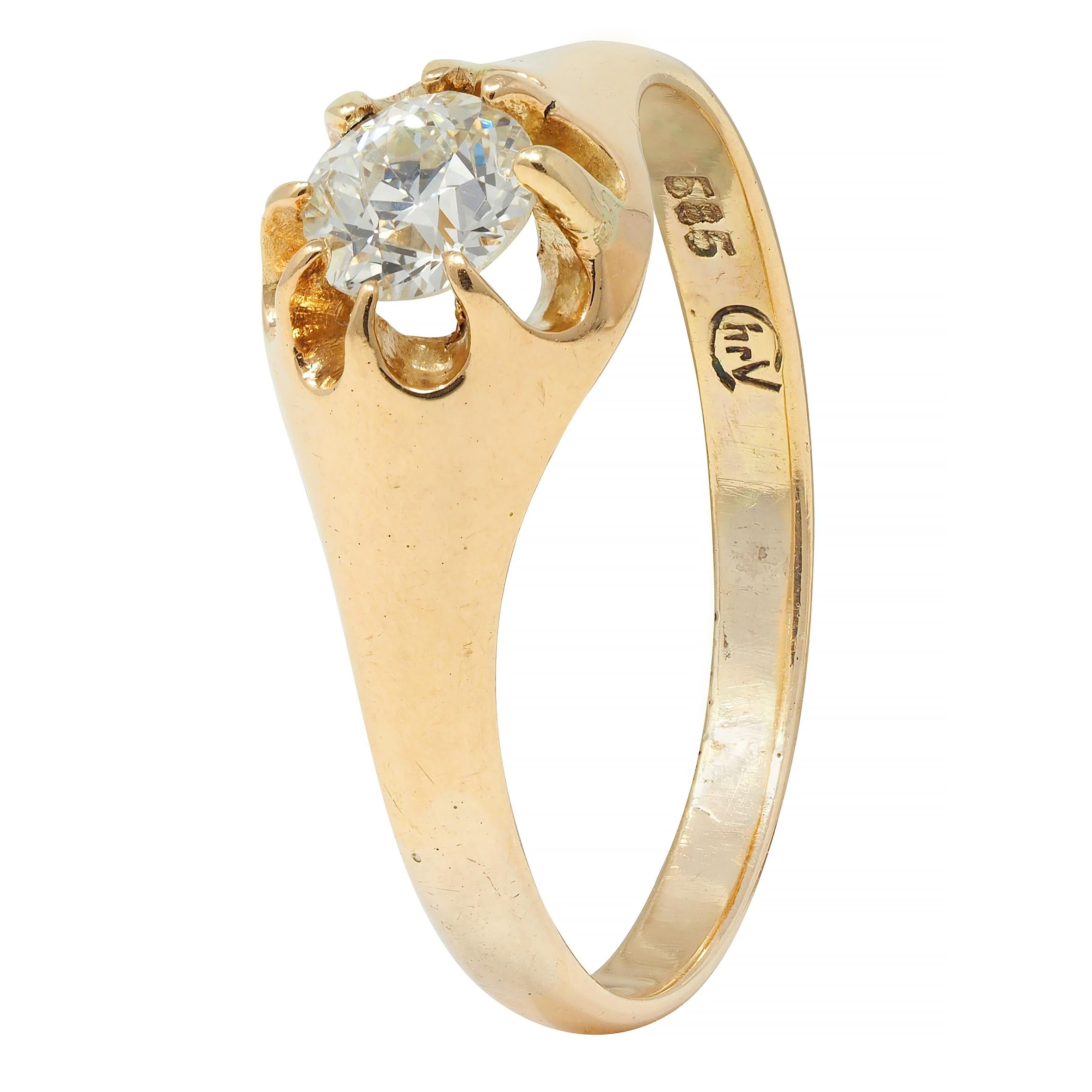 Victorian 0.35 CTW Old European Cut Diamond 14K Gold Belcher Set Engagement Ring