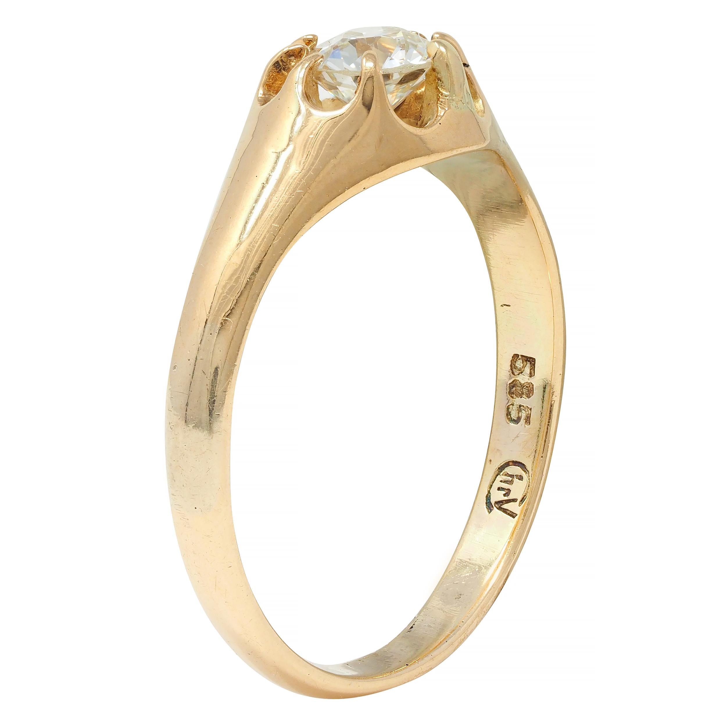 Victorian 0.35 CTW Old European Cut Diamond 14K Gold Belcher Set Engagement Ring