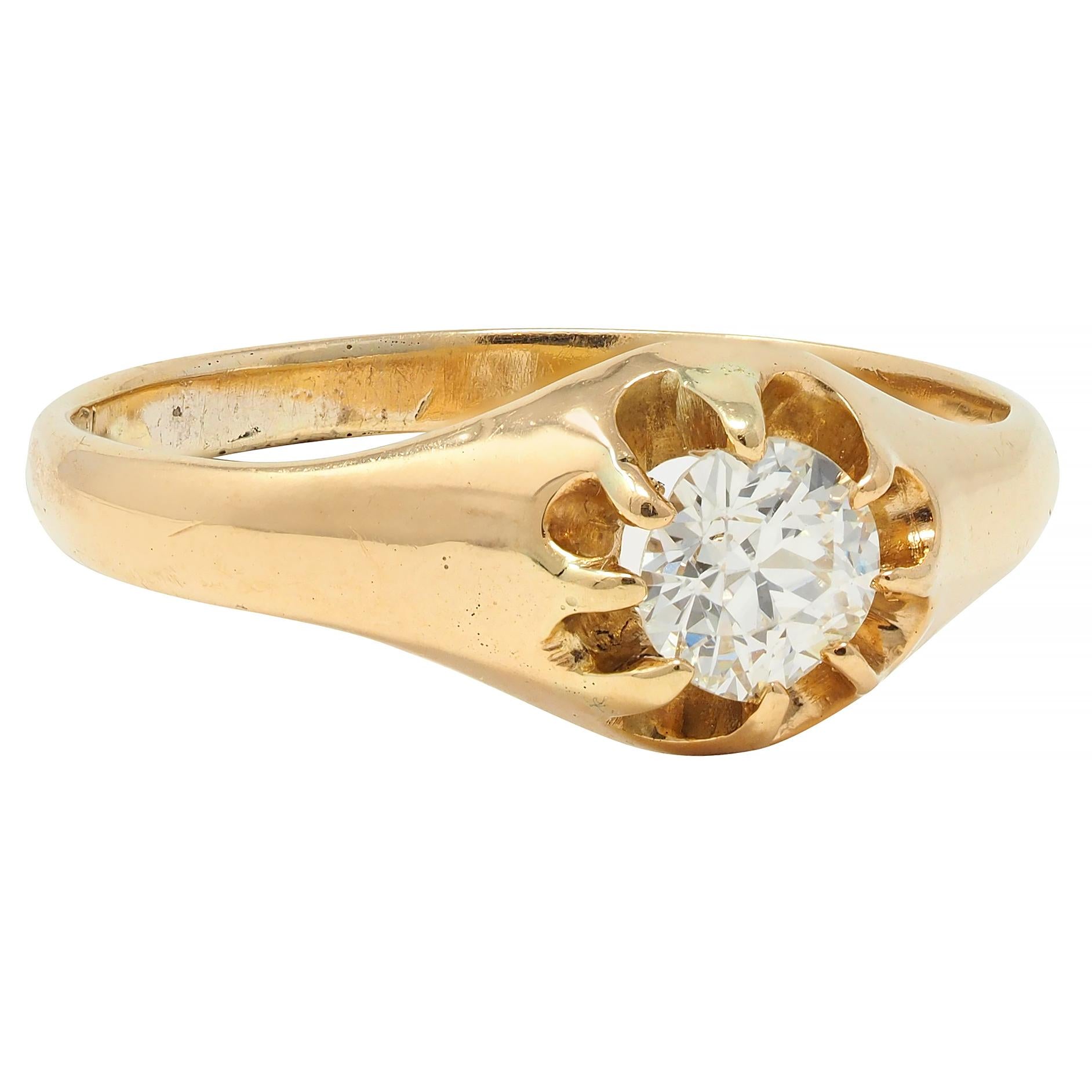 Victorian 0.35 CTW Old European Cut Diamond 14K Gold Belcher Set Engagement Ring
