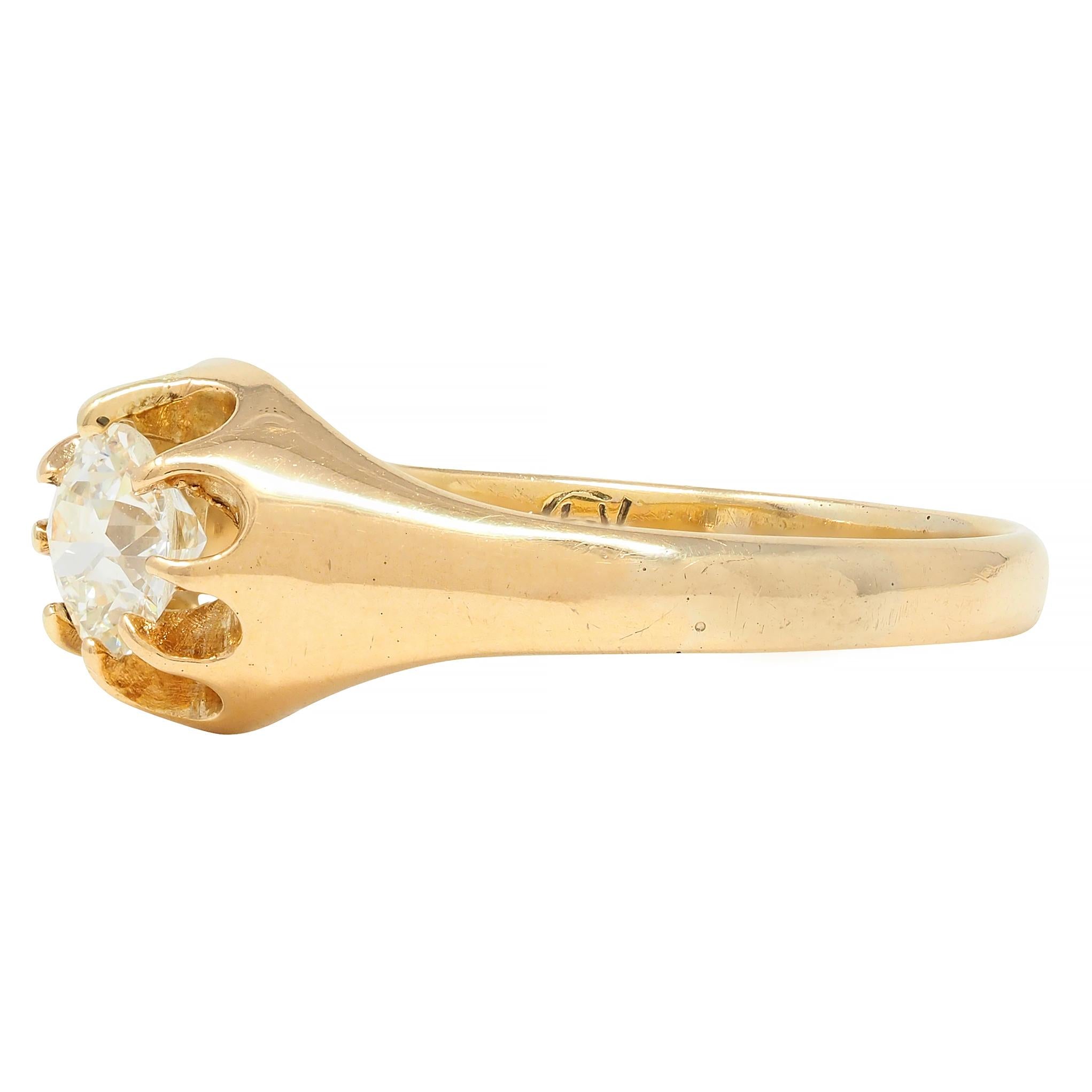 Victorian 0.35 CTW Old European Cut Diamond 14K Gold Belcher Set Engagement Ring