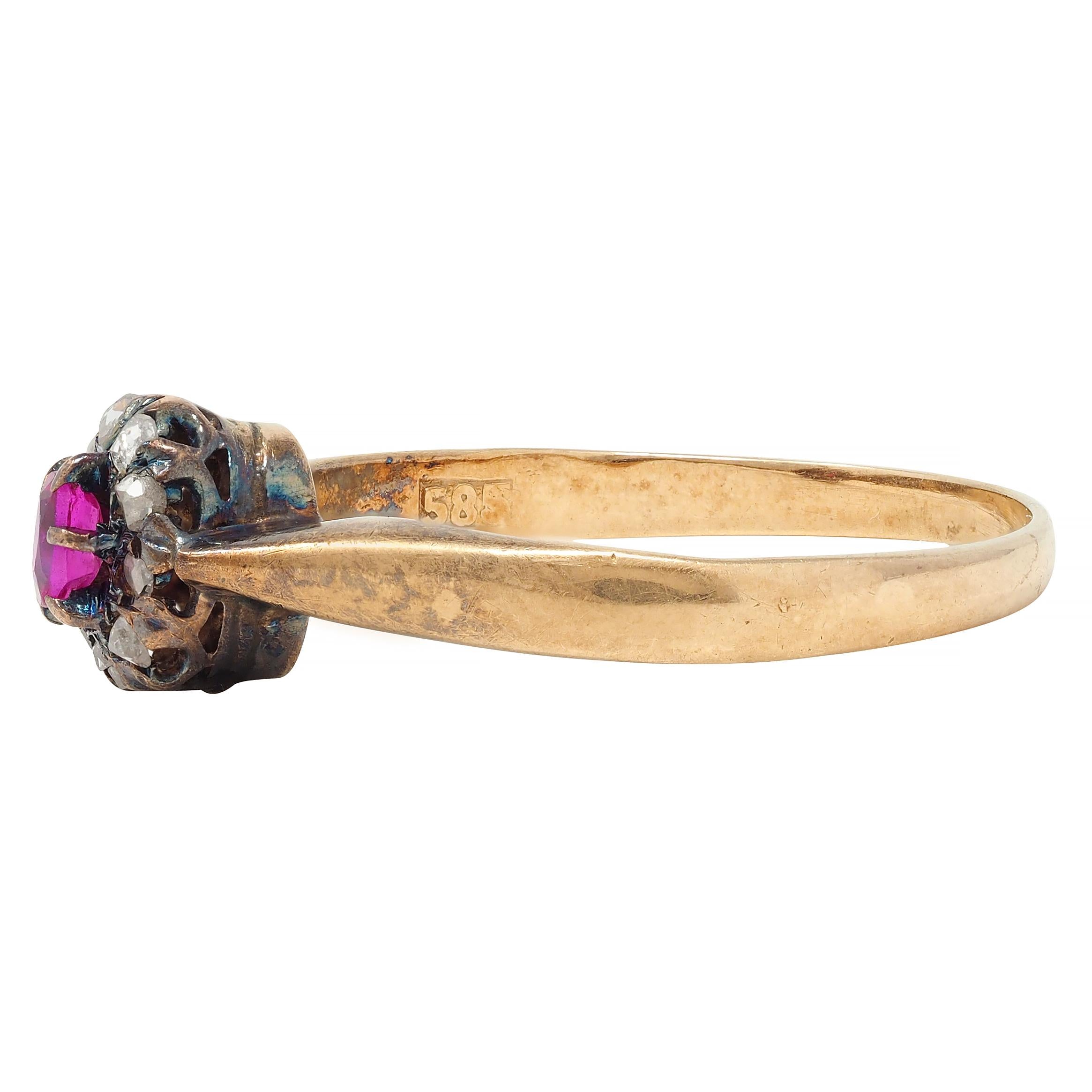 Victorian Ruby Diamond 14 Karat Yellow Gold Antique Halo Ring