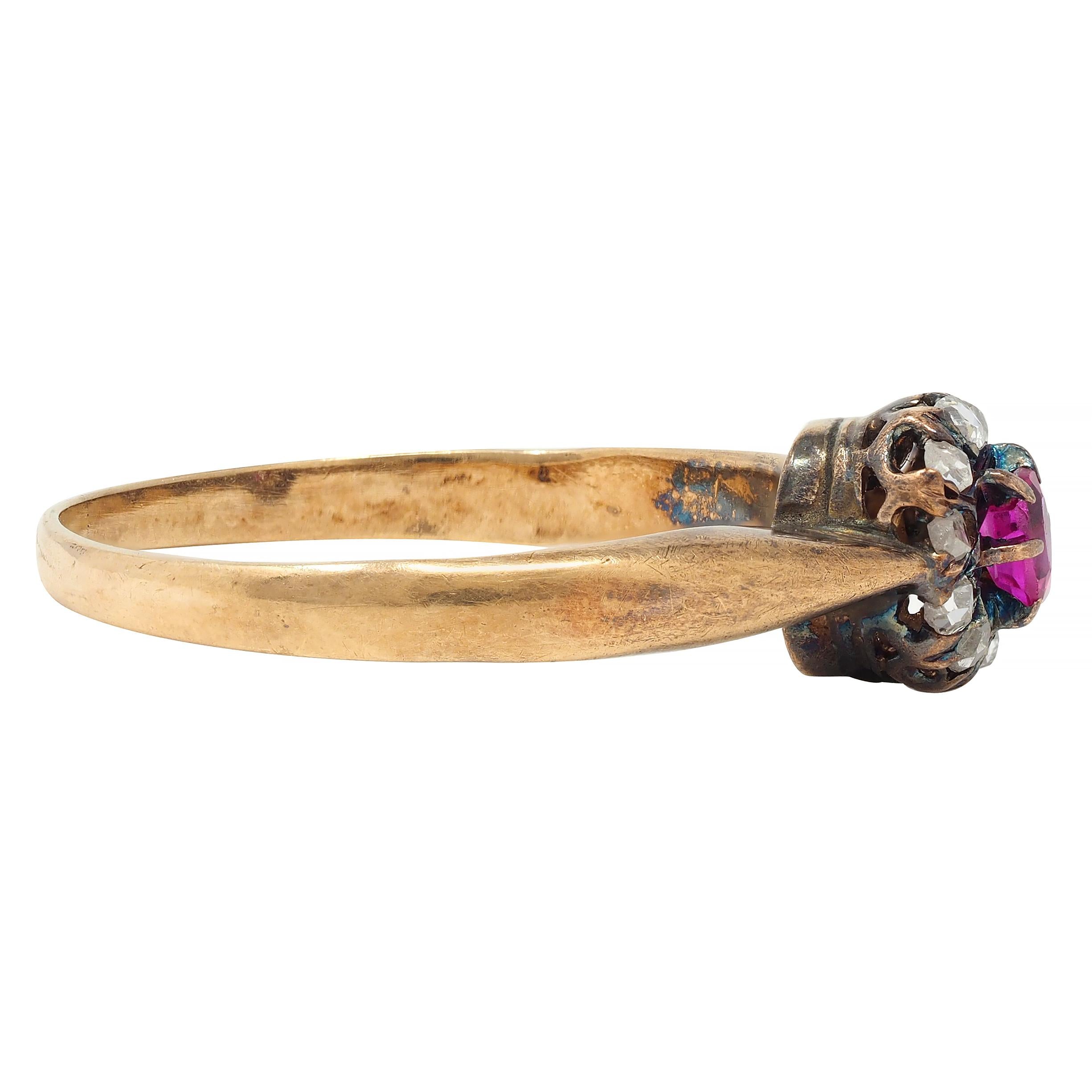 Victorian Ruby Diamond 14 Karat Yellow Gold Antique Halo Ring