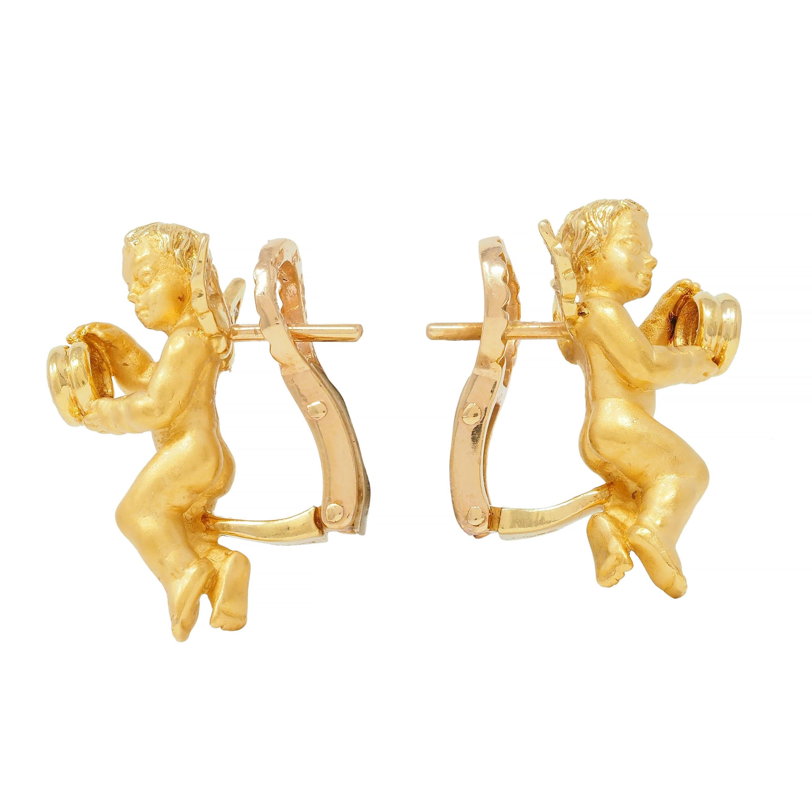 Carrera Y Carrera Diamond 18 Karat Yellow Gold Cherub Angel Earrings