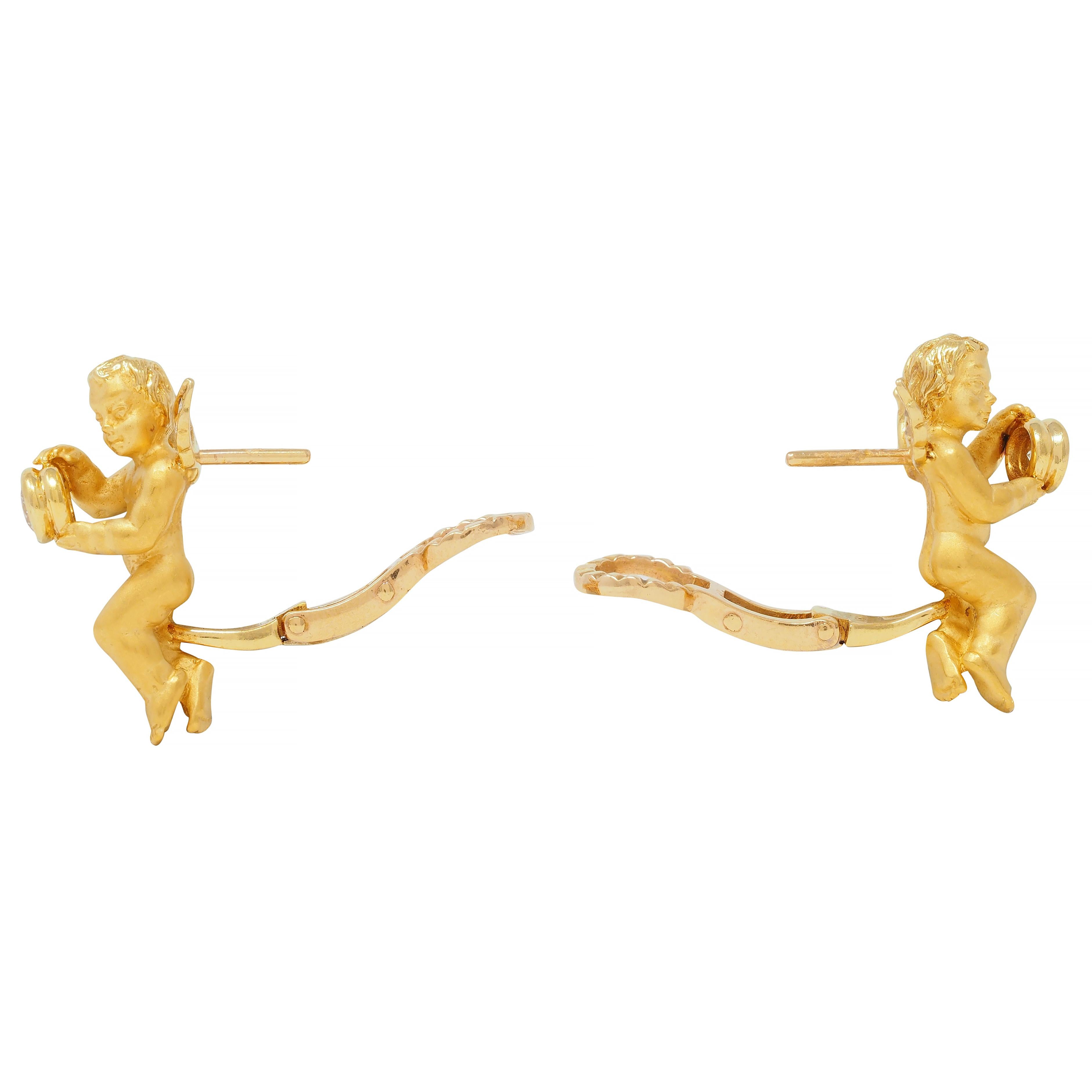 Carrera Y Carrera Diamond 18 Karat Yellow Gold Cherub Angel Earrings