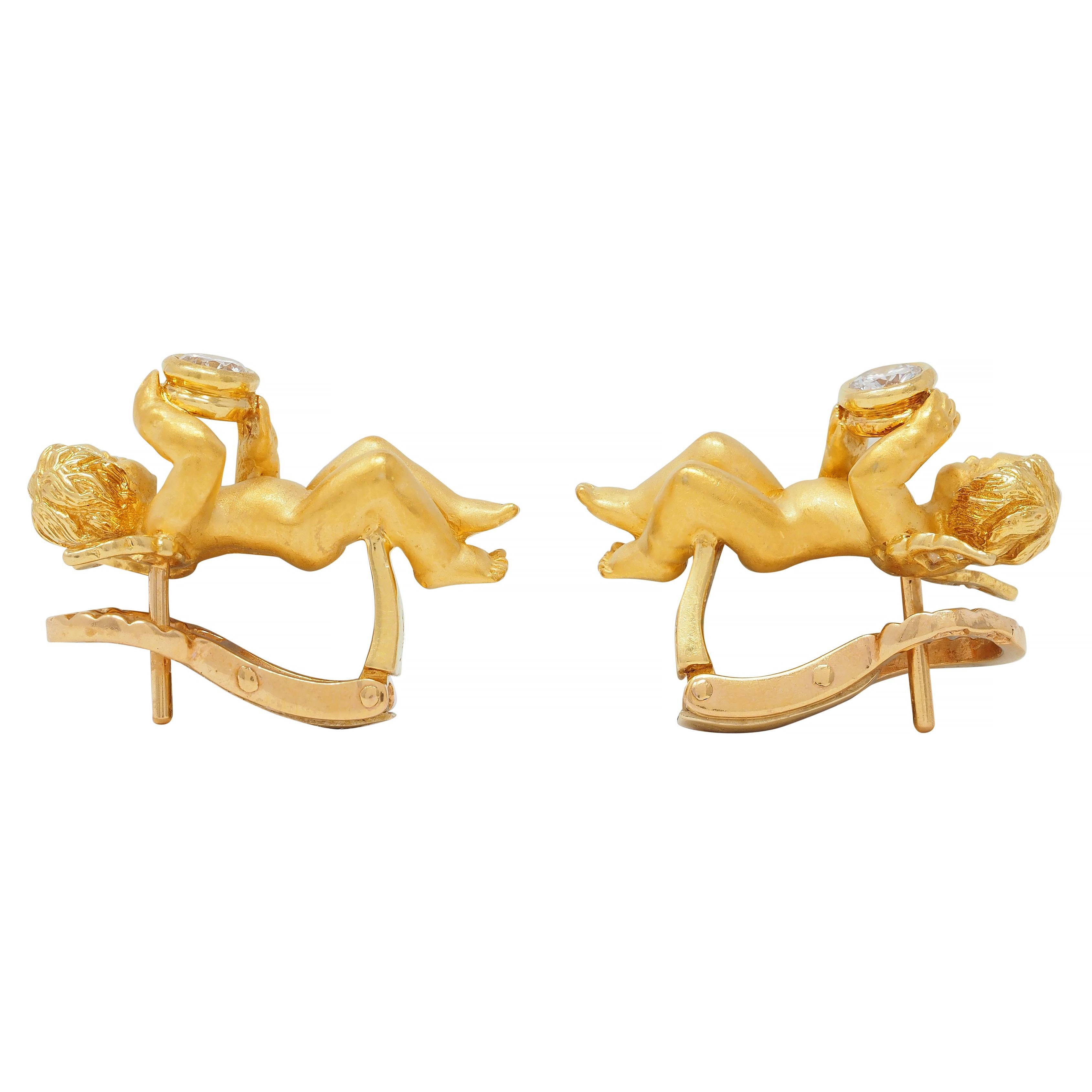 Carrera Y Carrera Diamond 18 Karat Yellow Gold Cherub Angel Earrings