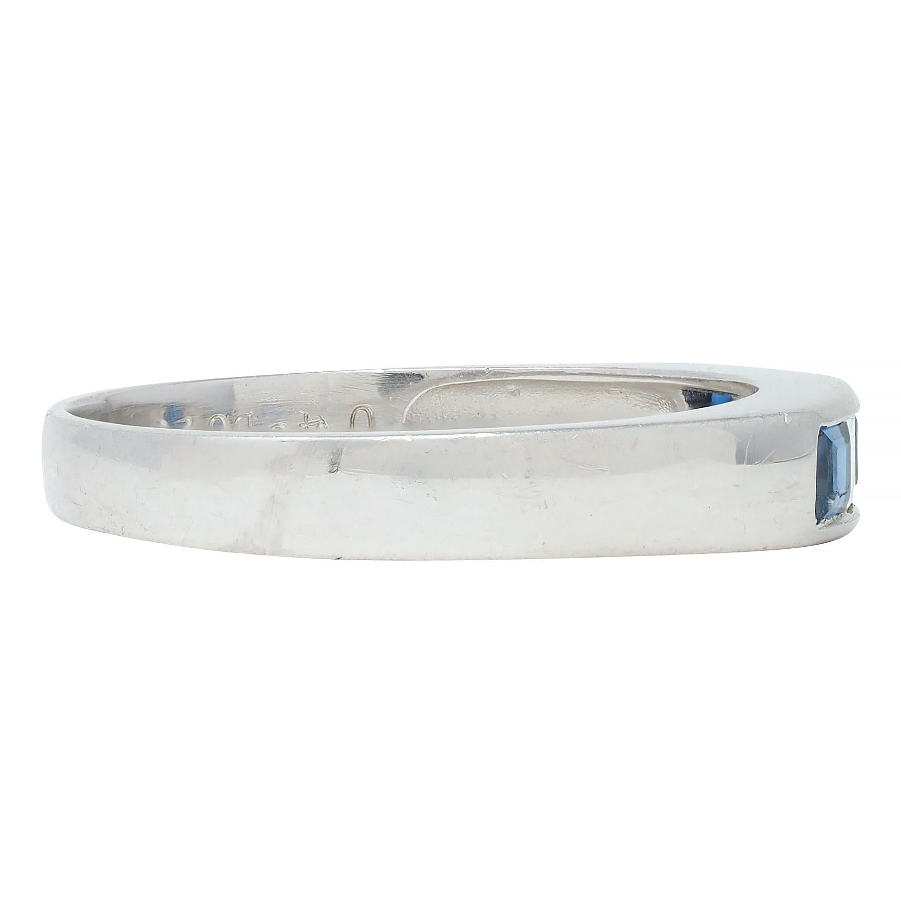 Contemporary 0.63 CTW Sapphire Diamond Square Step Cut Platinum Band Ring