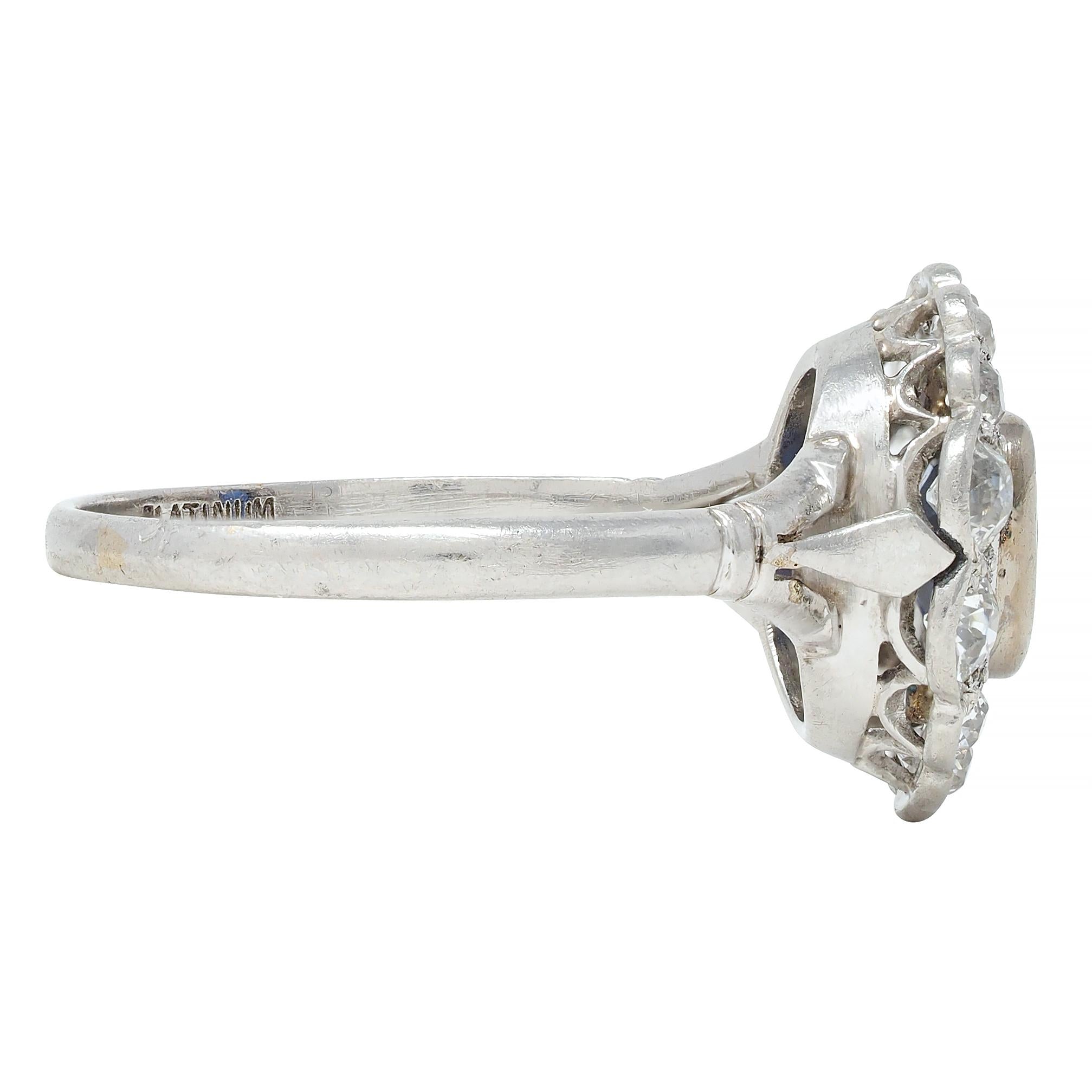Art Deco 1.62 CTW Sapphire Diamond Platinum Floating Halo Ring