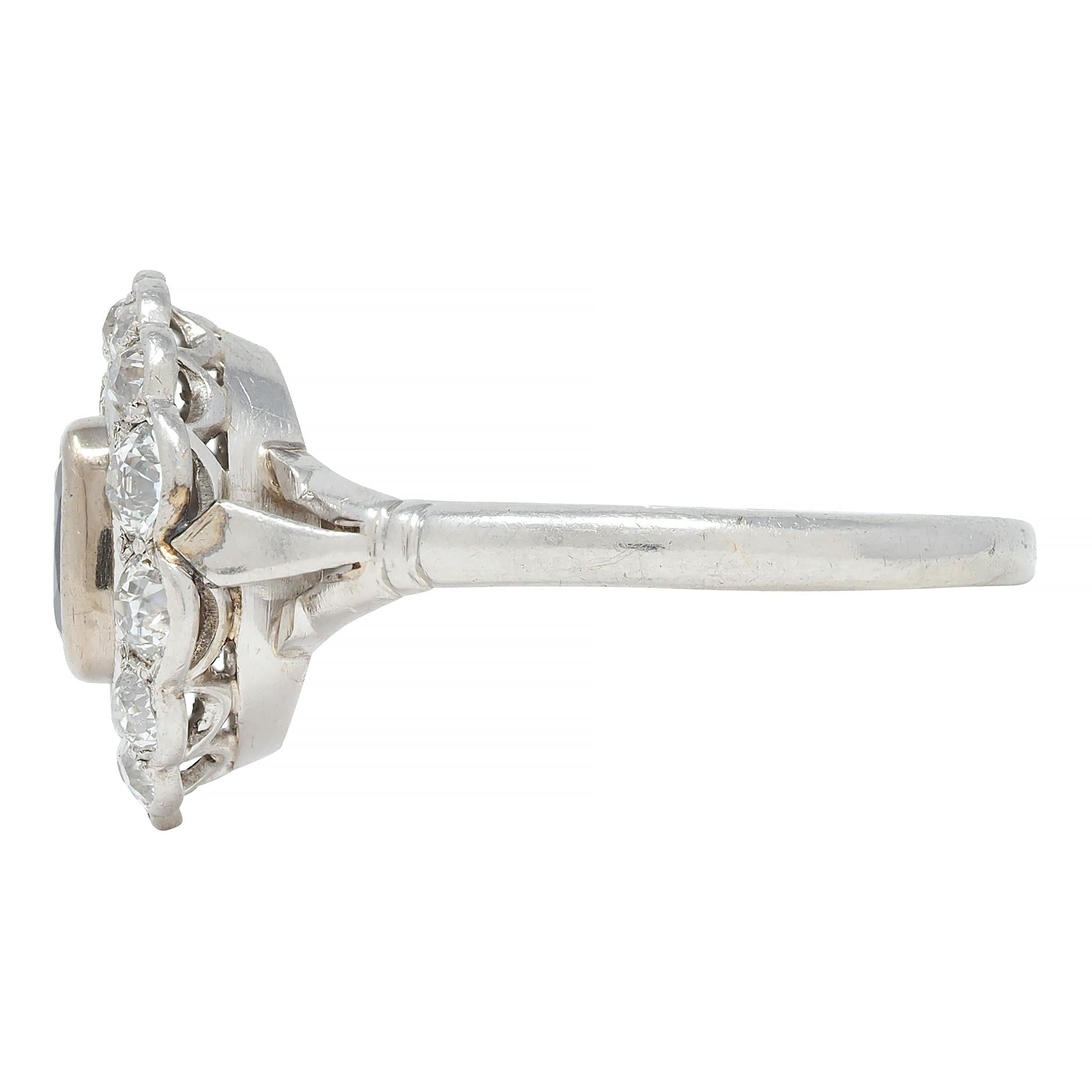 Art Deco 1.62 CTW Sapphire Diamond Platinum Floating Halo Ring