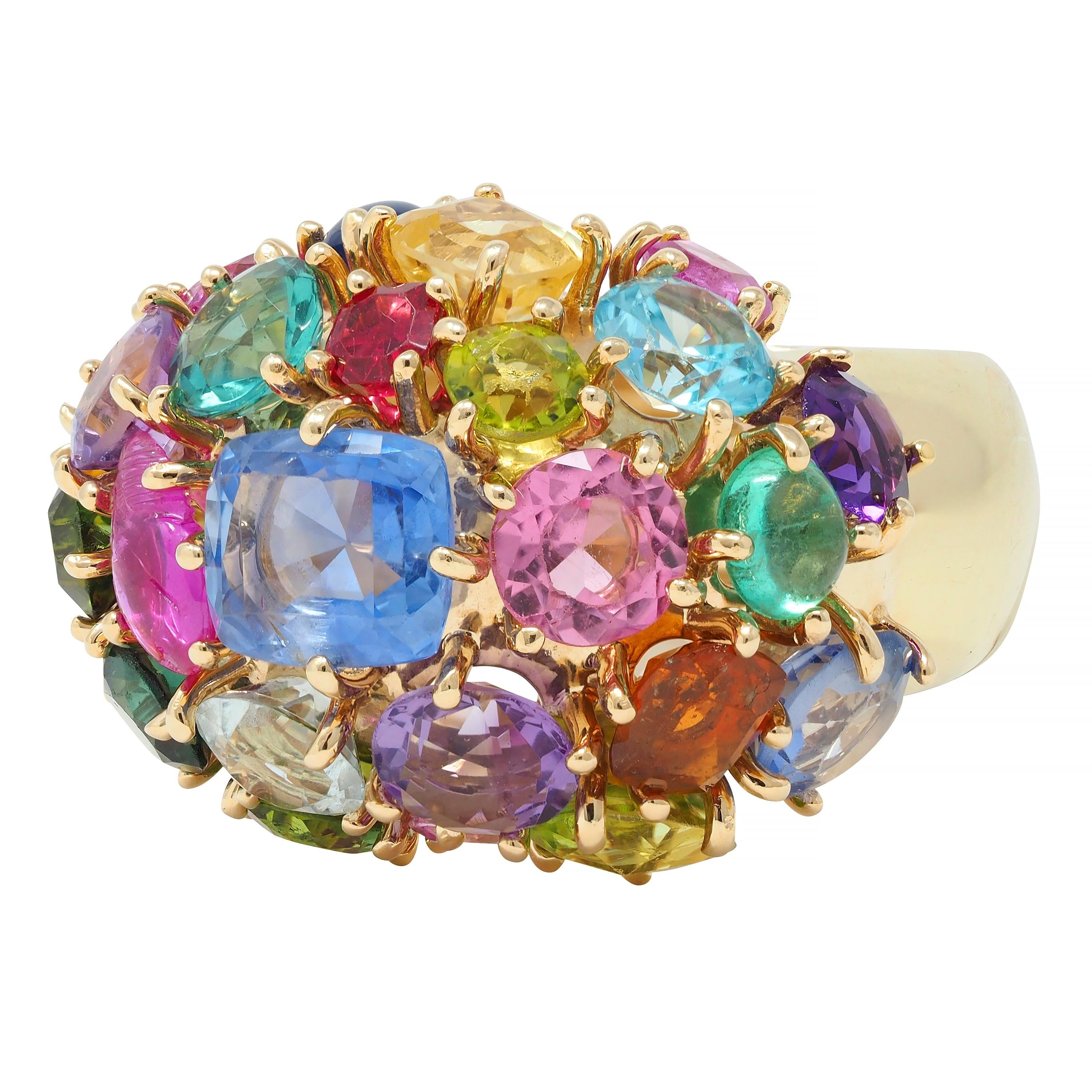 1990's Multi-Gem 14 Karat Yellow Gold Vintage Cluster Cocktail Ring