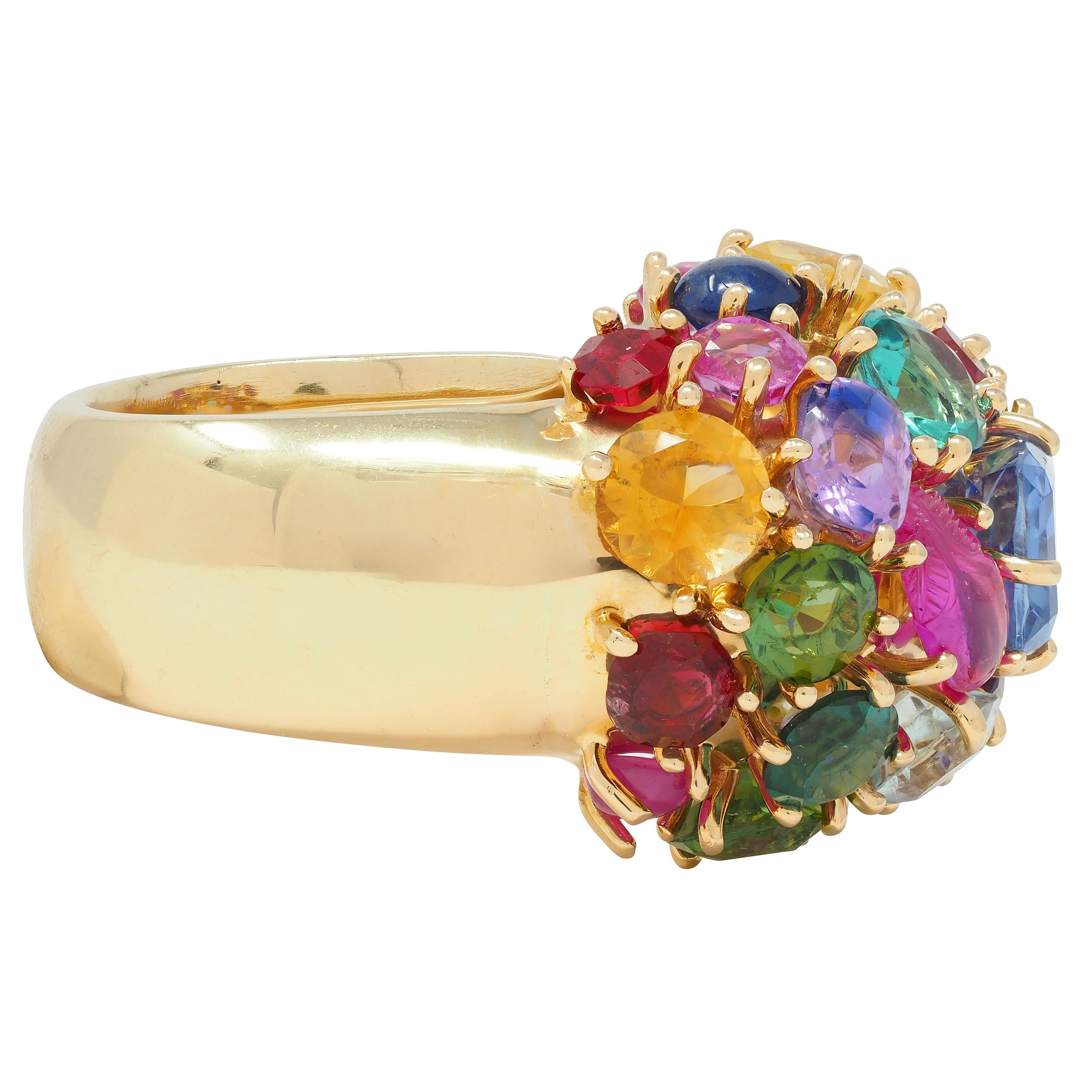 1990's Multi-Gem 14 Karat Yellow Gold Vintage Cluster Cocktail Ring