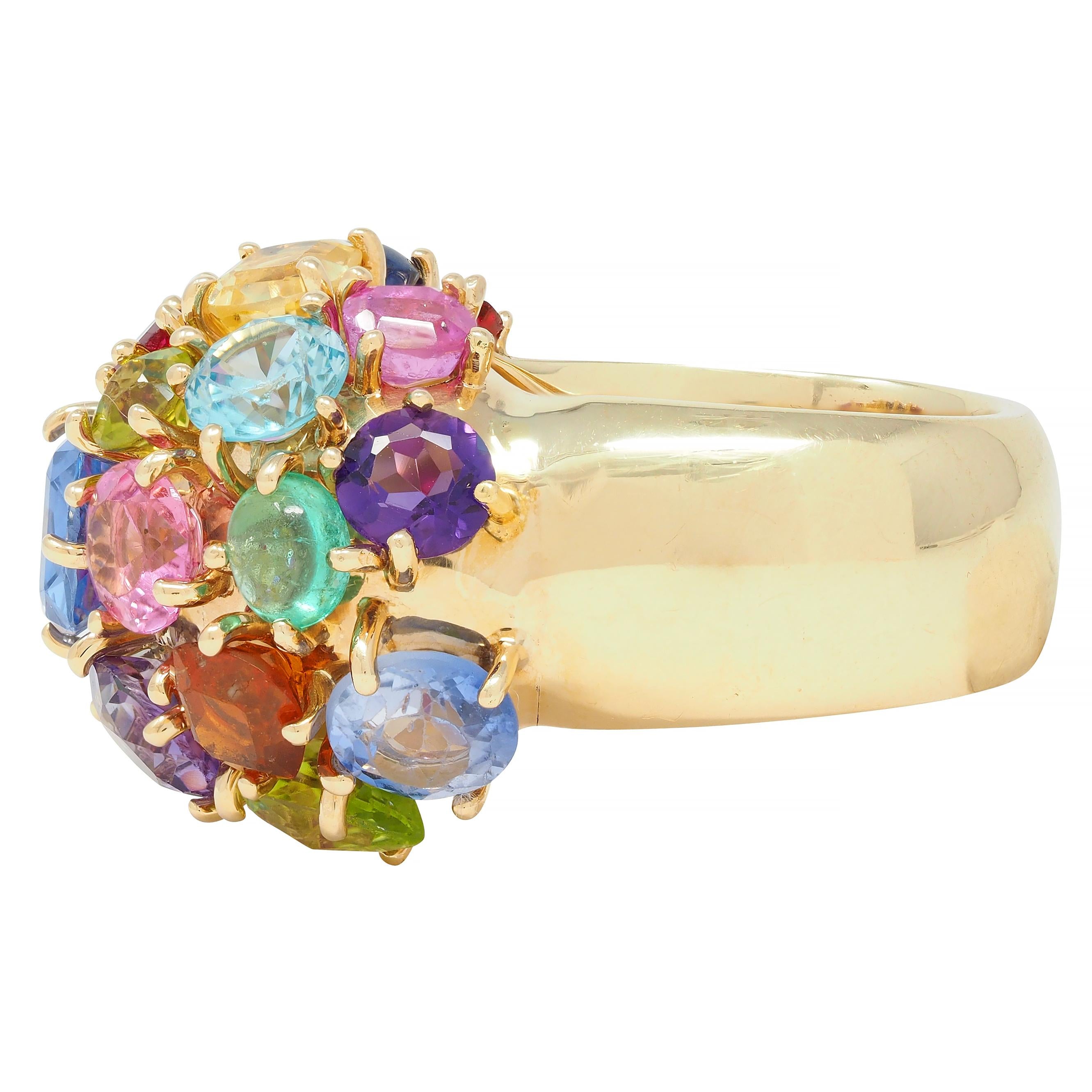 1990's Multi-Gem 14 Karat Yellow Gold Vintage Cluster Cocktail Ring