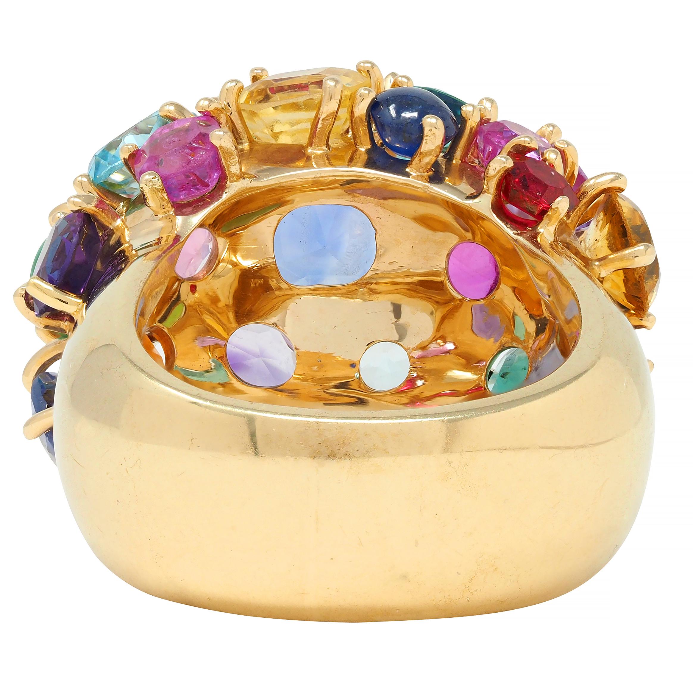 1990's Multi-Gem 14 Karat Yellow Gold Vintage Cluster Cocktail Ring