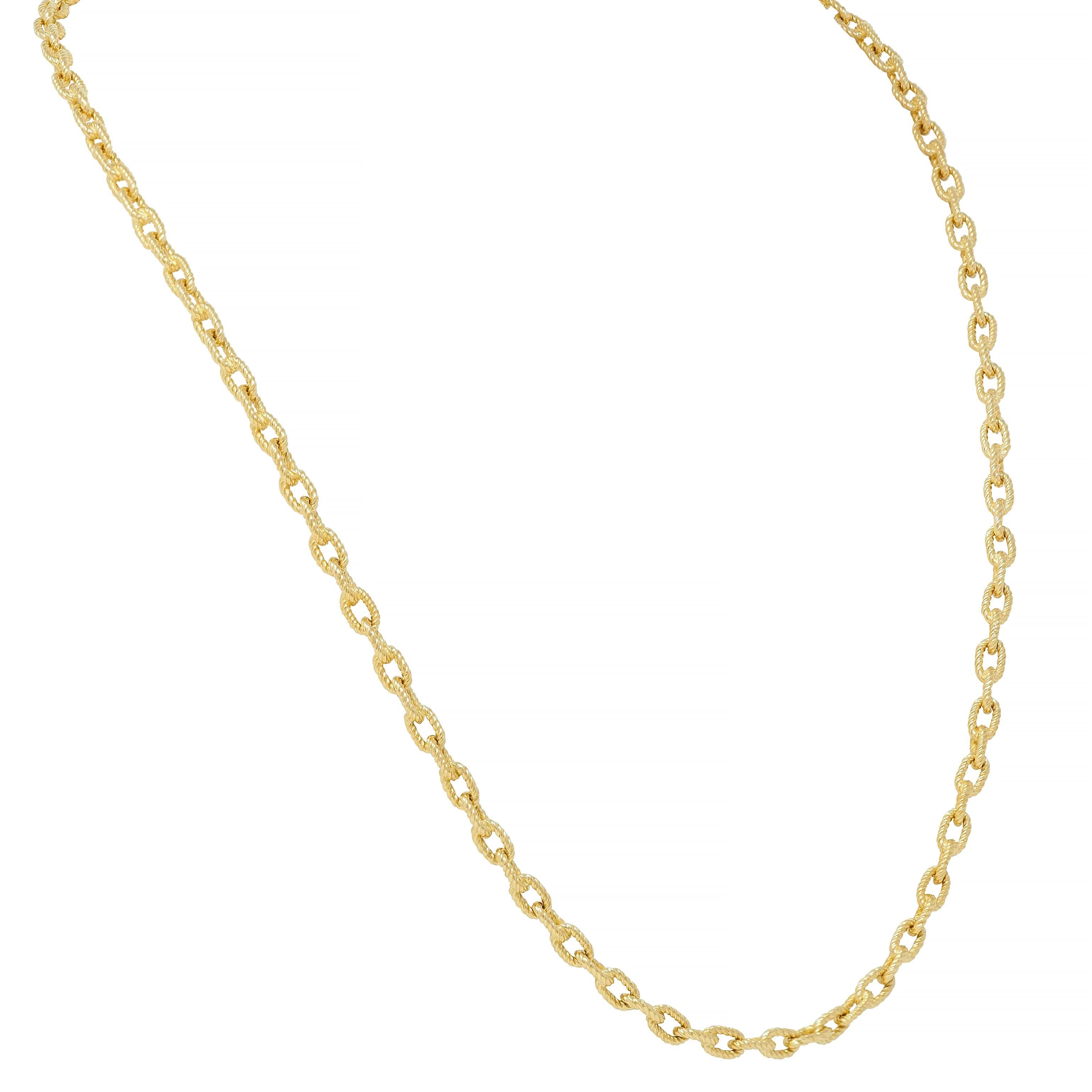 1960's 18 Karat Yellow Gold Twisted Rope Cable Link Chain Necklace