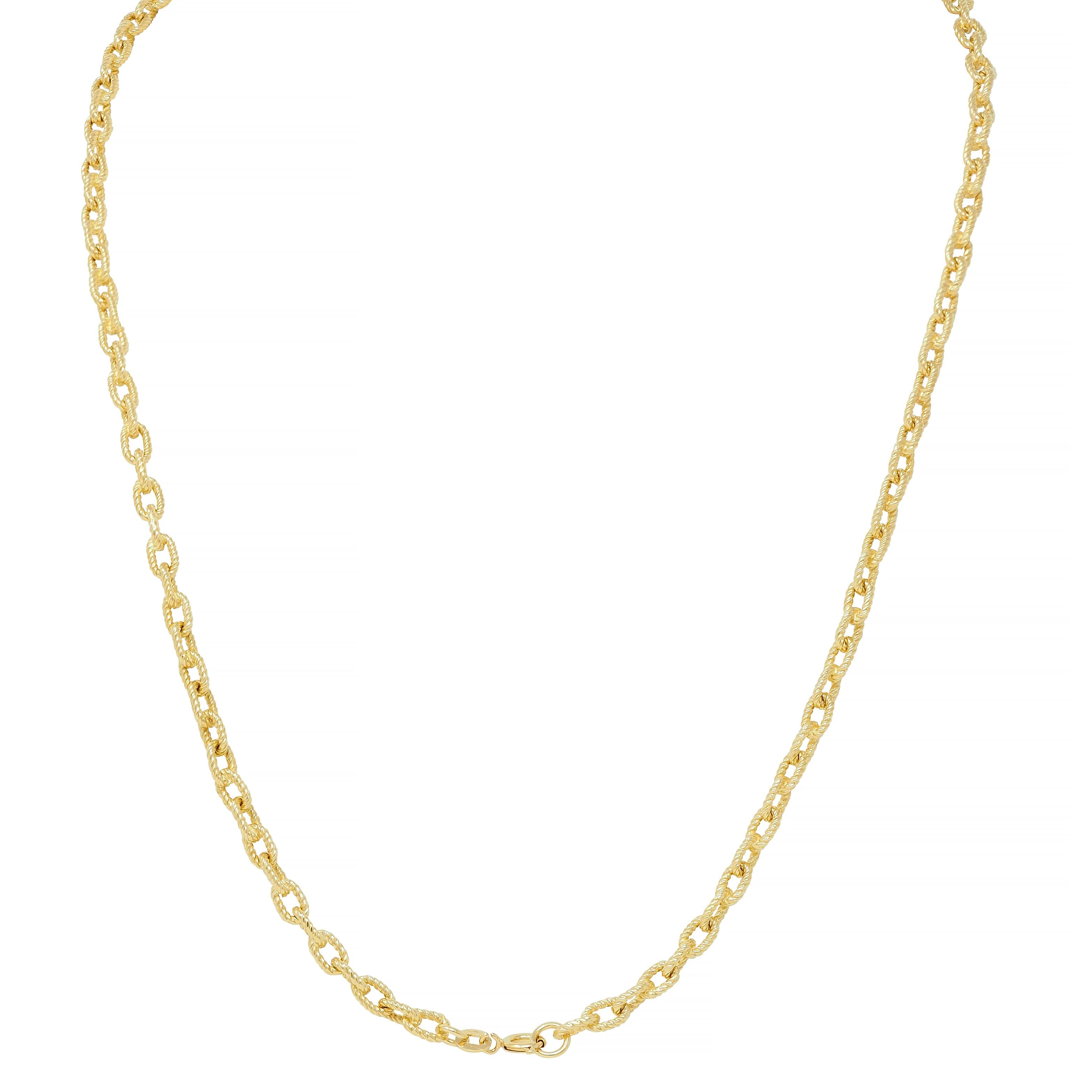 1960's 18 Karat Yellow Gold Twisted Rope Cable Link Chain Necklace