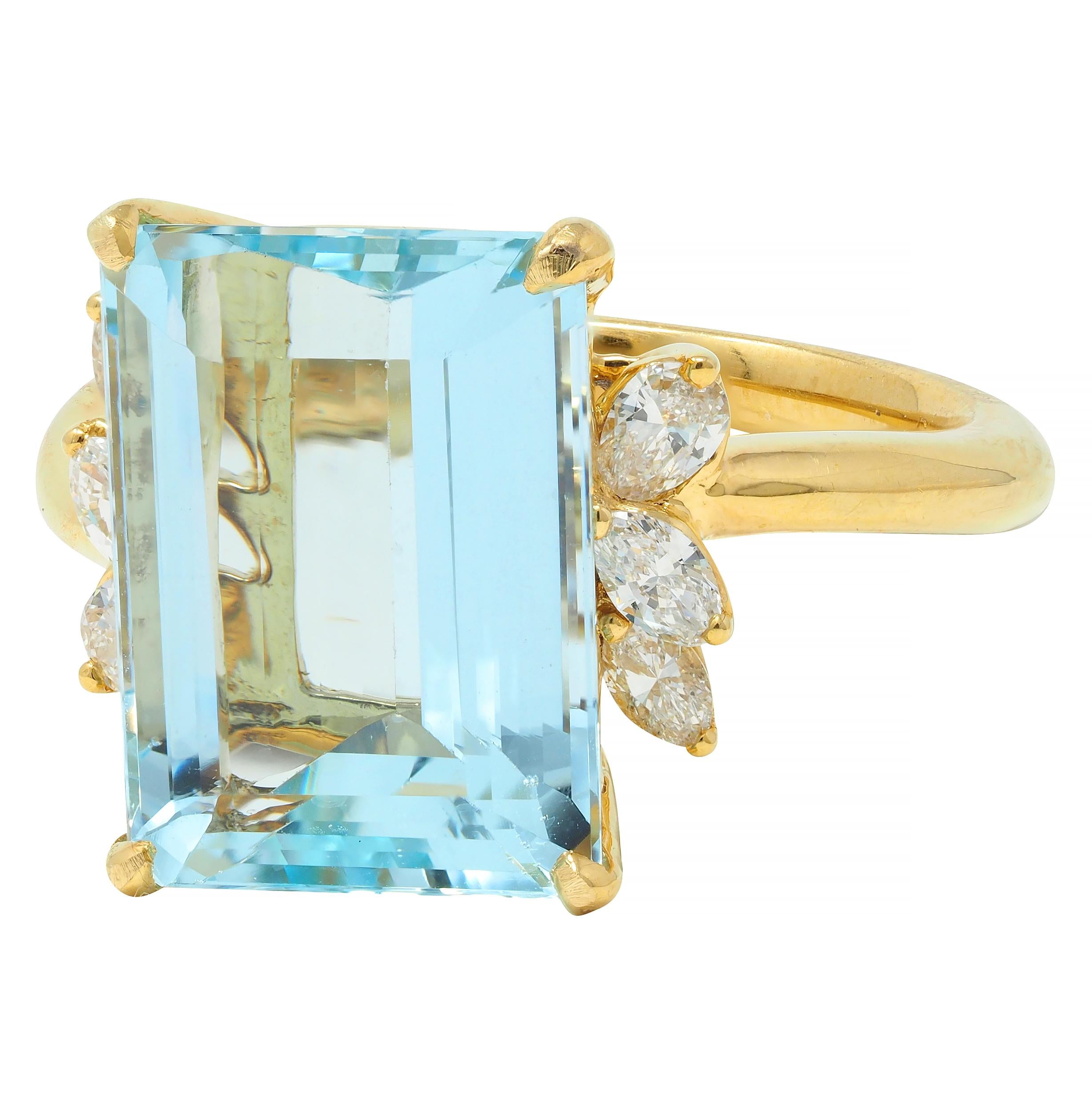 Contemporary 7.27 CTW Aquamarine Diamond 18 Karat Yellow Gold Cocktail Ring
