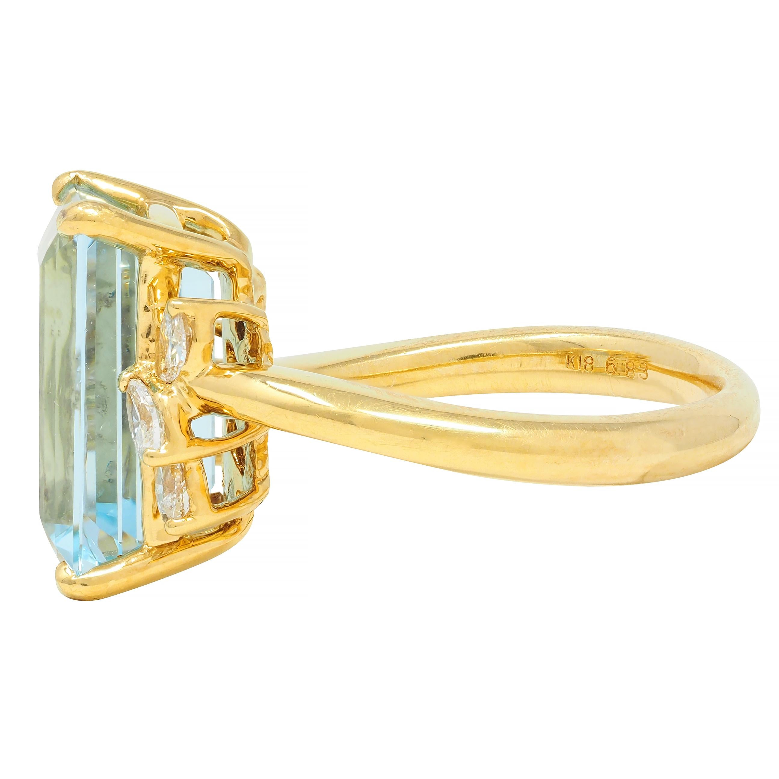 Contemporary 7.27 CTW Aquamarine Diamond 18 Karat Yellow Gold Cocktail Ring