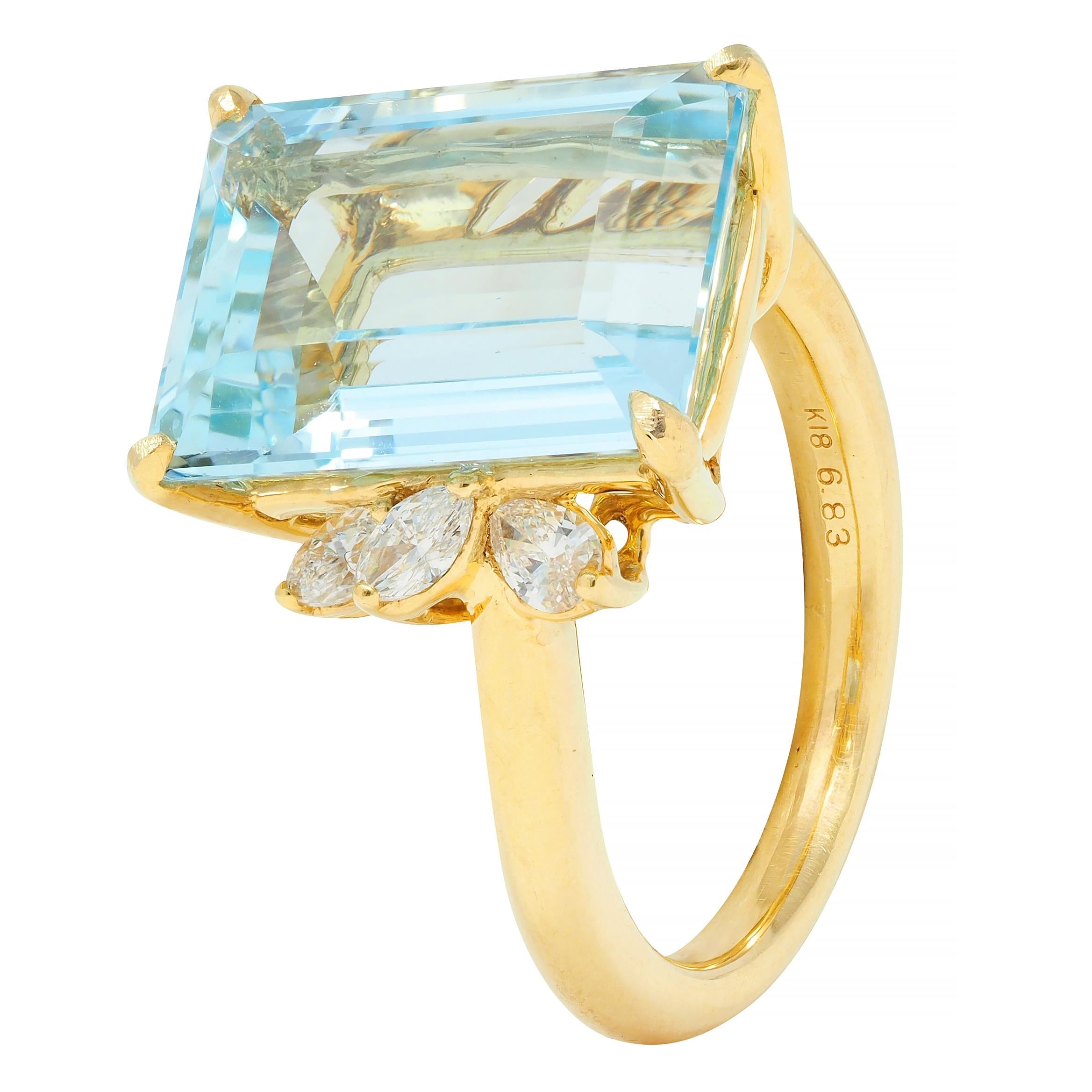 Contemporary 7.27 CTW Aquamarine Diamond 18 Karat Yellow Gold Cocktail Ring